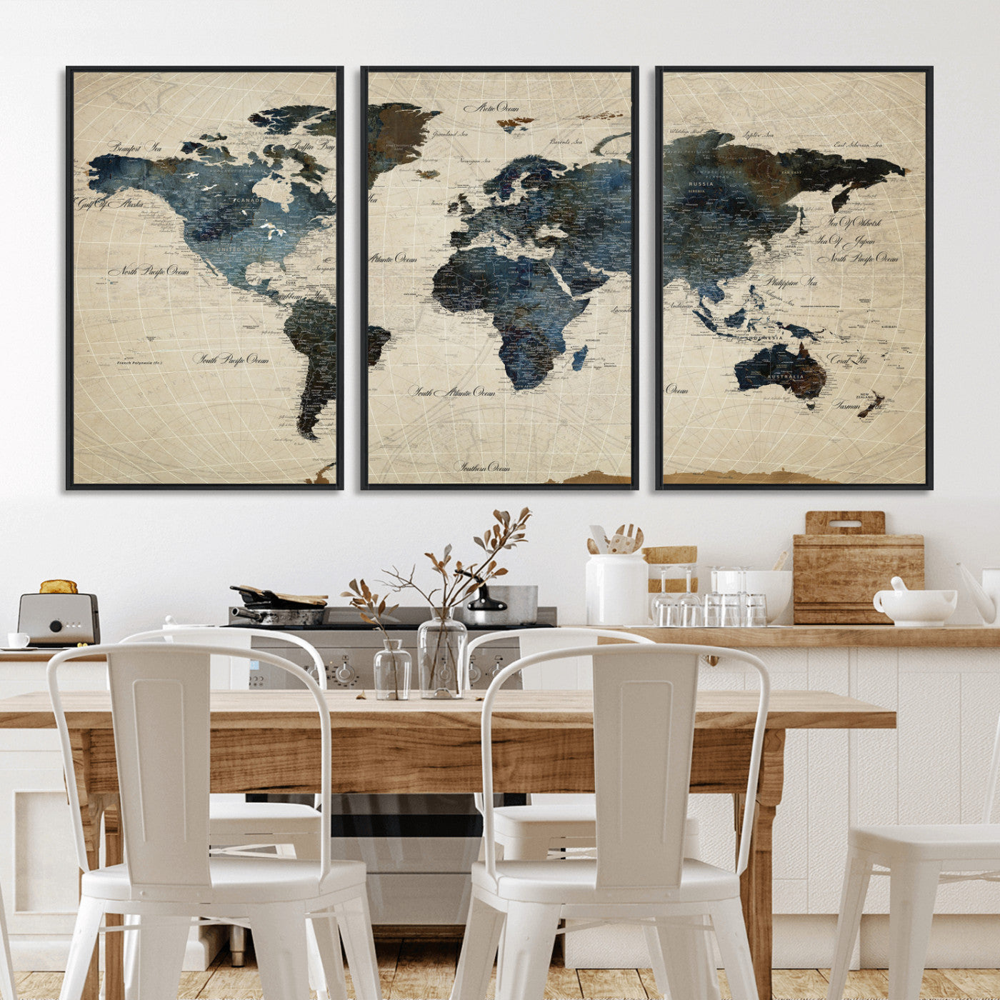 72927803-MGV-CV-36X24 - World Map Wall Art Canvas Print, Modern Decorative Framed Map Artwork Prints for Living Room, Office, Bedroom Wall Decor