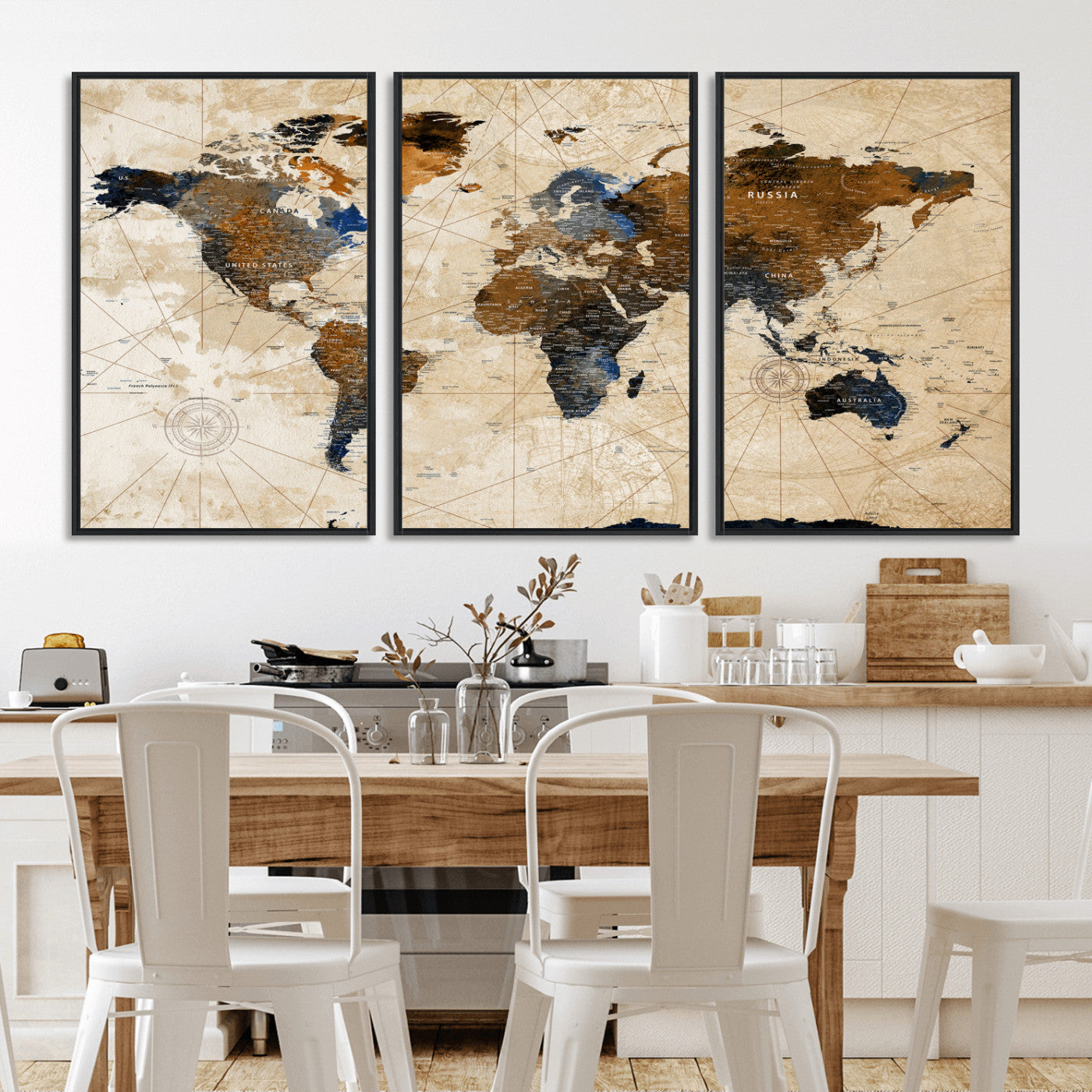 15727090-MGV-CV-36X24 - World Map Wall Art Canvas Print, Modern Decorative Framed Map Artwork Prints for Living Room, Office, Bedroom Wall Decor