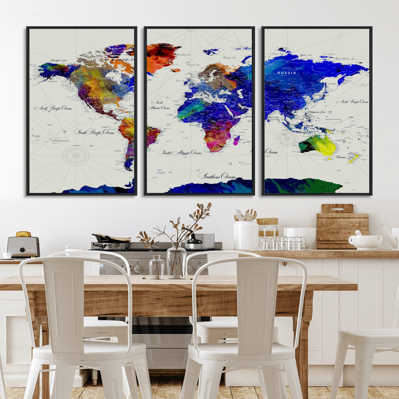 49670038-MGV-CV-36X24 - World Map Wall Art Canvas Print, Modern Decorative Framed Map Artwork Prints for Living Room, Office, Bedroom Wall Decor