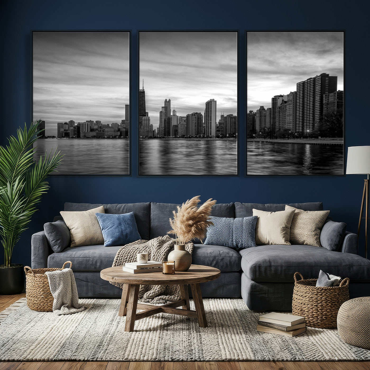 74552581-MGV-CV-36X24 - Chicago Wall Art Canvas Print, Chicago City Downtown Night Cityscape Print for Modern Urban Wall Decor