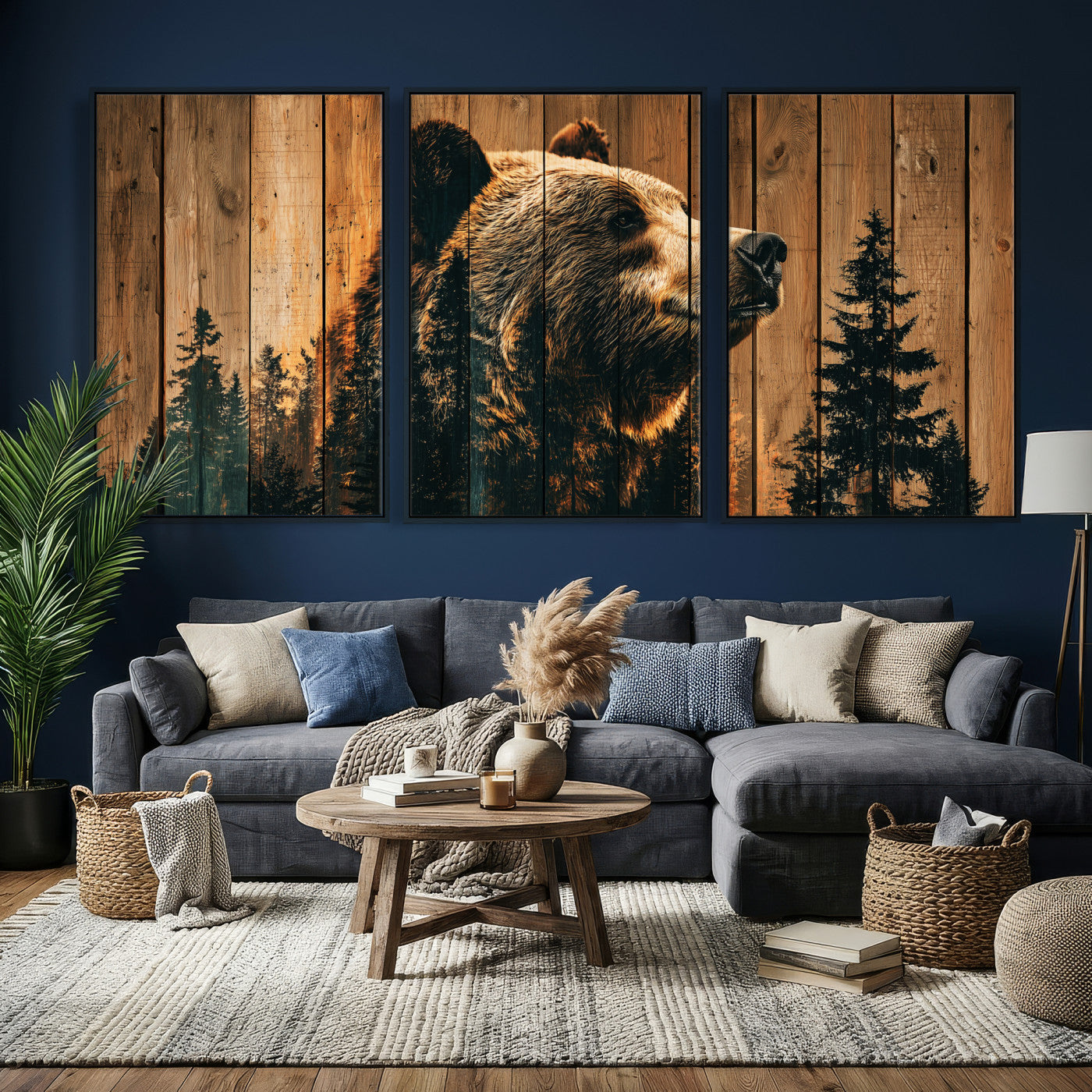 31552198-MGV-CV-36X24 - Rustic Bear Wall Art Canvas Print – Woodland Wildlife Artwork Print for Cabin, Lodge, and Farmhouse Home Decor