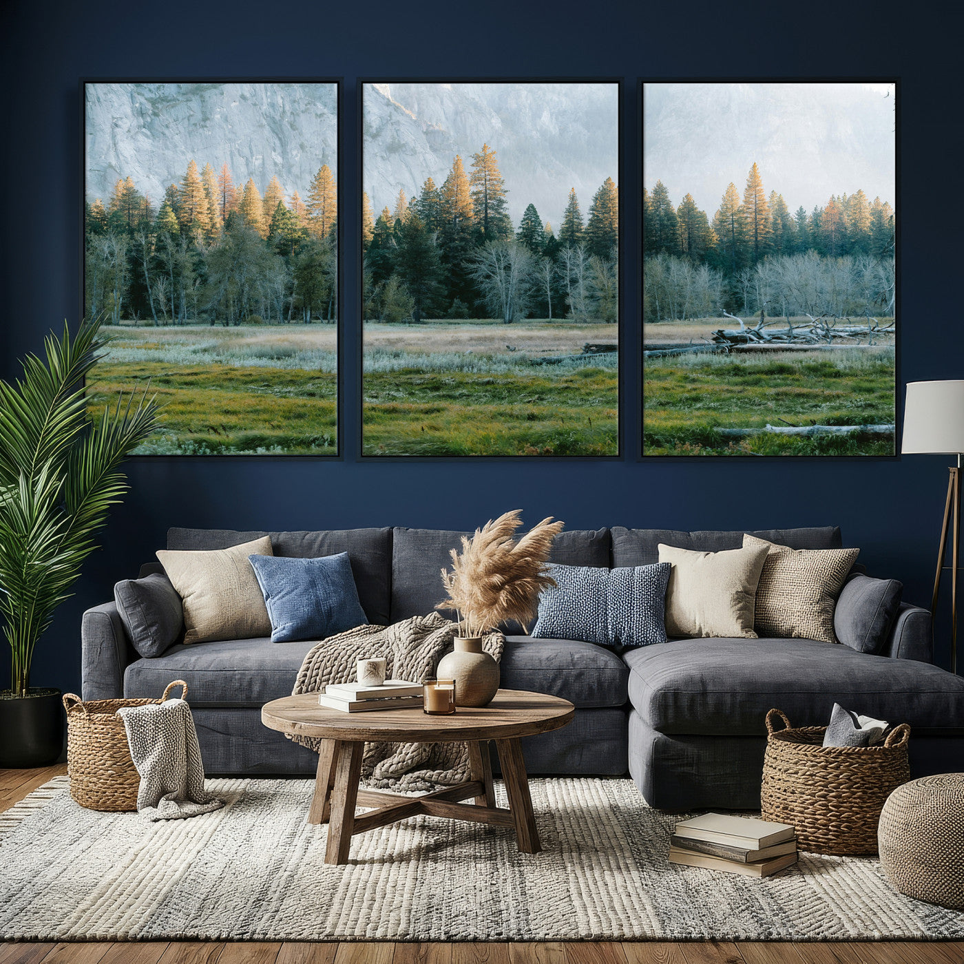 95548744-MGV-CV-36X24 - Forest Meadow Wall Art Canvas Print, Pine Tree Landscape Nature Artwork, Mountain Valley Scenic Photography, Calm Wilderness Wall Decor