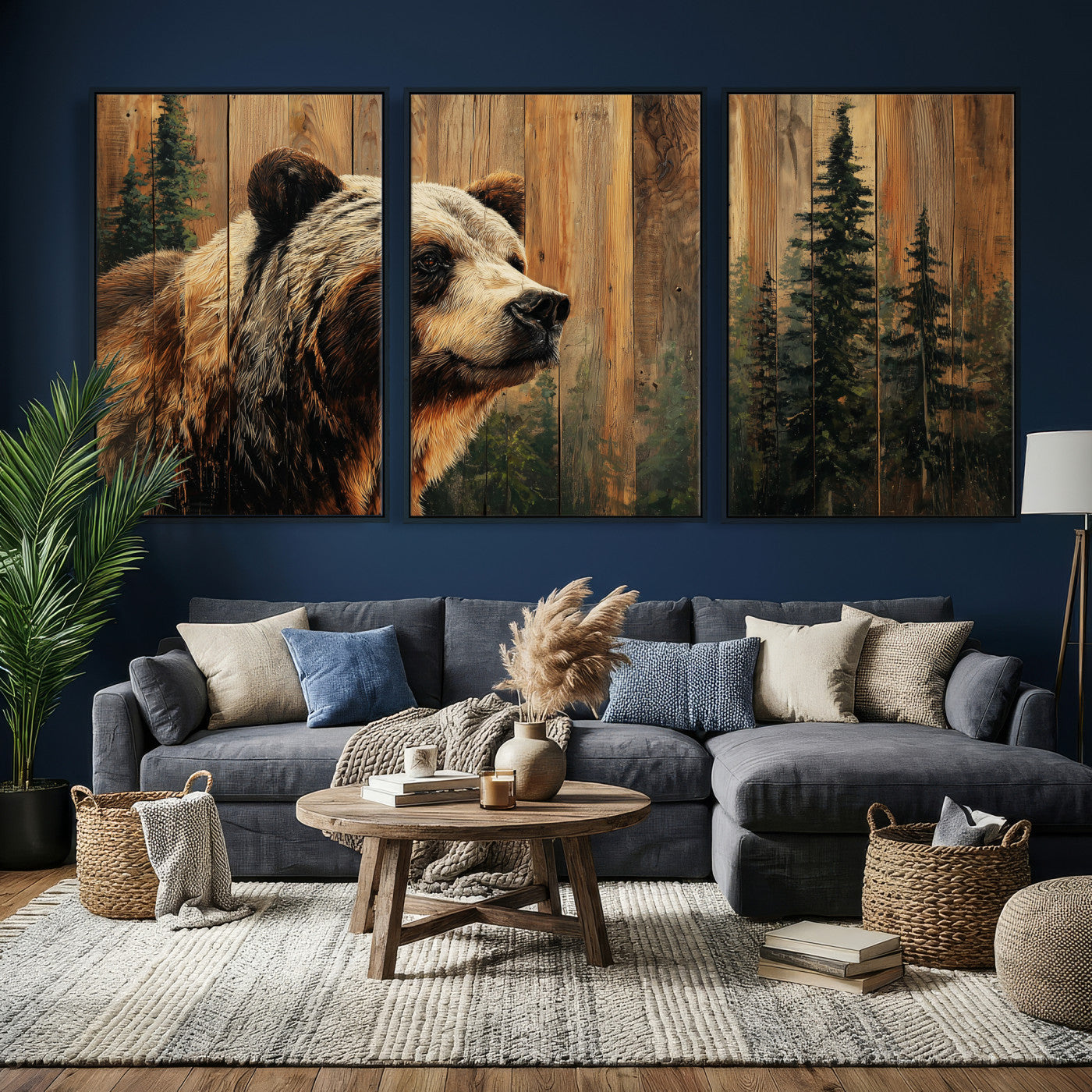 75645180-MGV-CV-36X24 - Grizzly Bear Wall Art Canvas Print, Rustic Wildlife Bear Artwork, Forest Animal Painting, Cabin Lodge Nature Wall Decor
