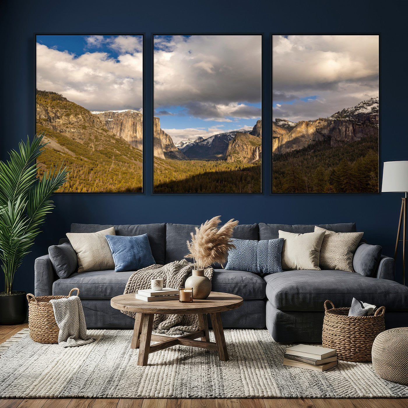 51451302-MGV-CV-36X24 - Yosemite Valley Mountain Landscape Wall Art Canvas Print, Granite Cliff Forest Valley Canvas Print, California National Park Scenic Art Printing