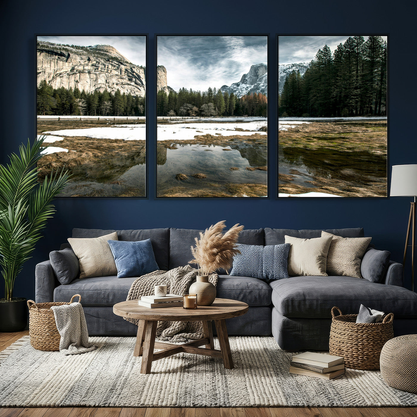 14527348-MGV-CV-36X24 - Yosemite Valley Mountain Landscape Wall Art Canvas Print, Granite Cliff Forest Valley Canvas Print, California National Park Scenic Art Printing