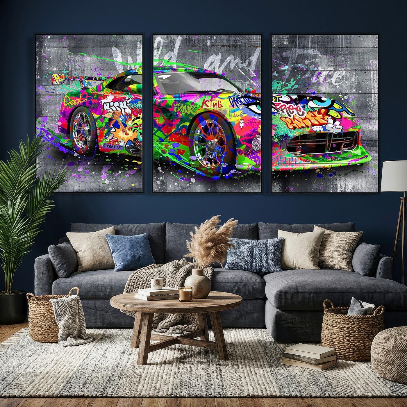 95314968-MGV-CV-36X24 - Graffiti Sports Car Street Art Wall Art Canvas Print, Colorful Urban Supercar Pop Art Canvas Print, Modern Graffiti Car Contemporary Art Printing