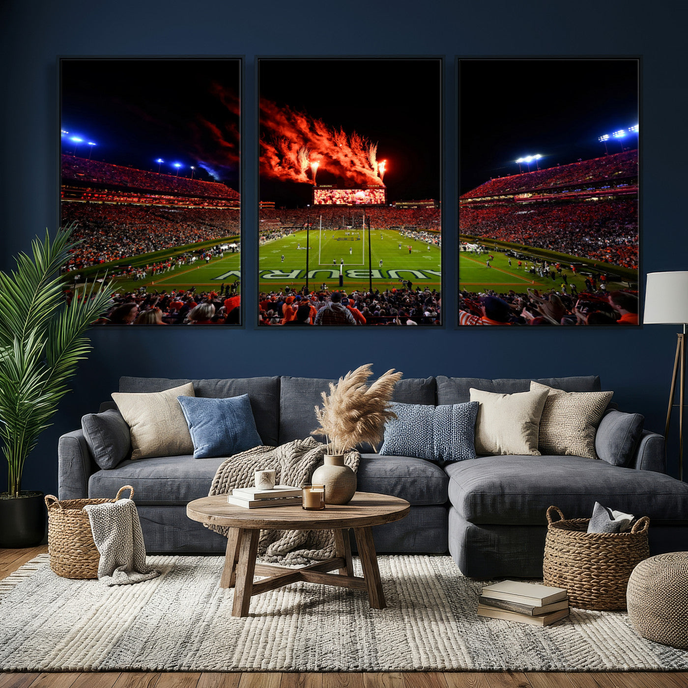 81918884-MGV-CV-36X24 - Auburn Stadium Wall Art Canvas Print, College Football Night Game Crowd, Jordan Hare Stadium Artwork