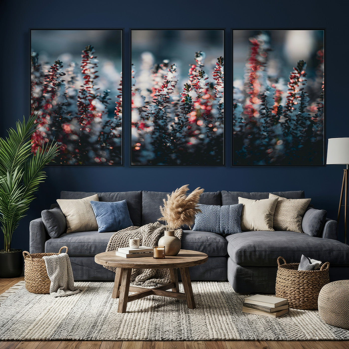 82063935-MGV-CV-36X24 - Winter Heather Wall Art Canvas Print, Frosted Floral Nature Art, Moody Botanical Wall Decor