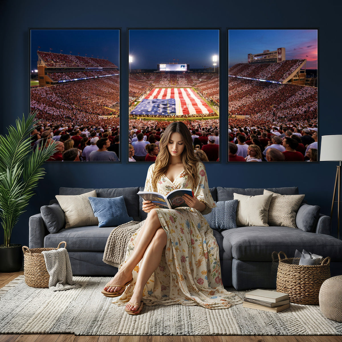 59917418-MGV-CV-36X24 - Oklahoma Memorial Stadium Wall Art Canvas Print – Oklahoma Sooners Football Artwork for Home, Office, and Sports Room Decor