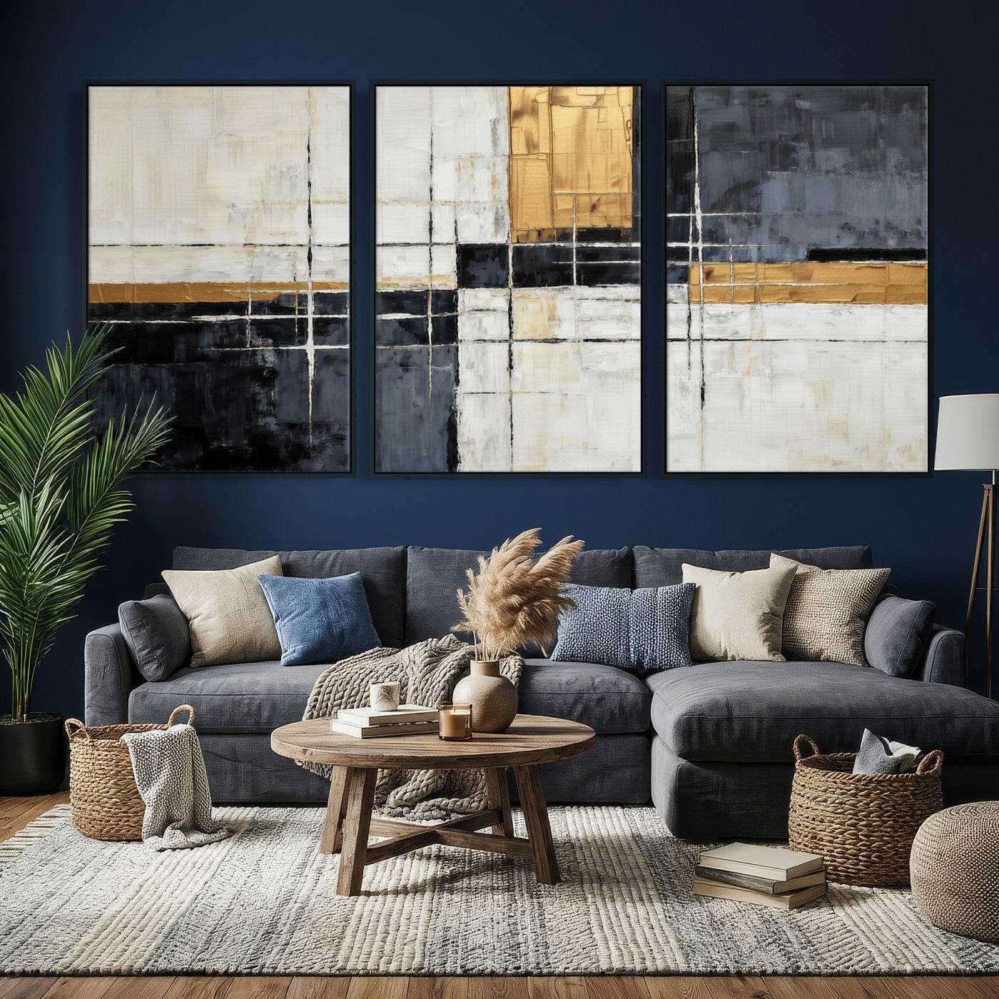 78975677-MGV-CV-36X24 - Gold Abstract Wall Art Canvas Print, Modern Luxury Geometric Painting Wall Decor for Living Room and Office