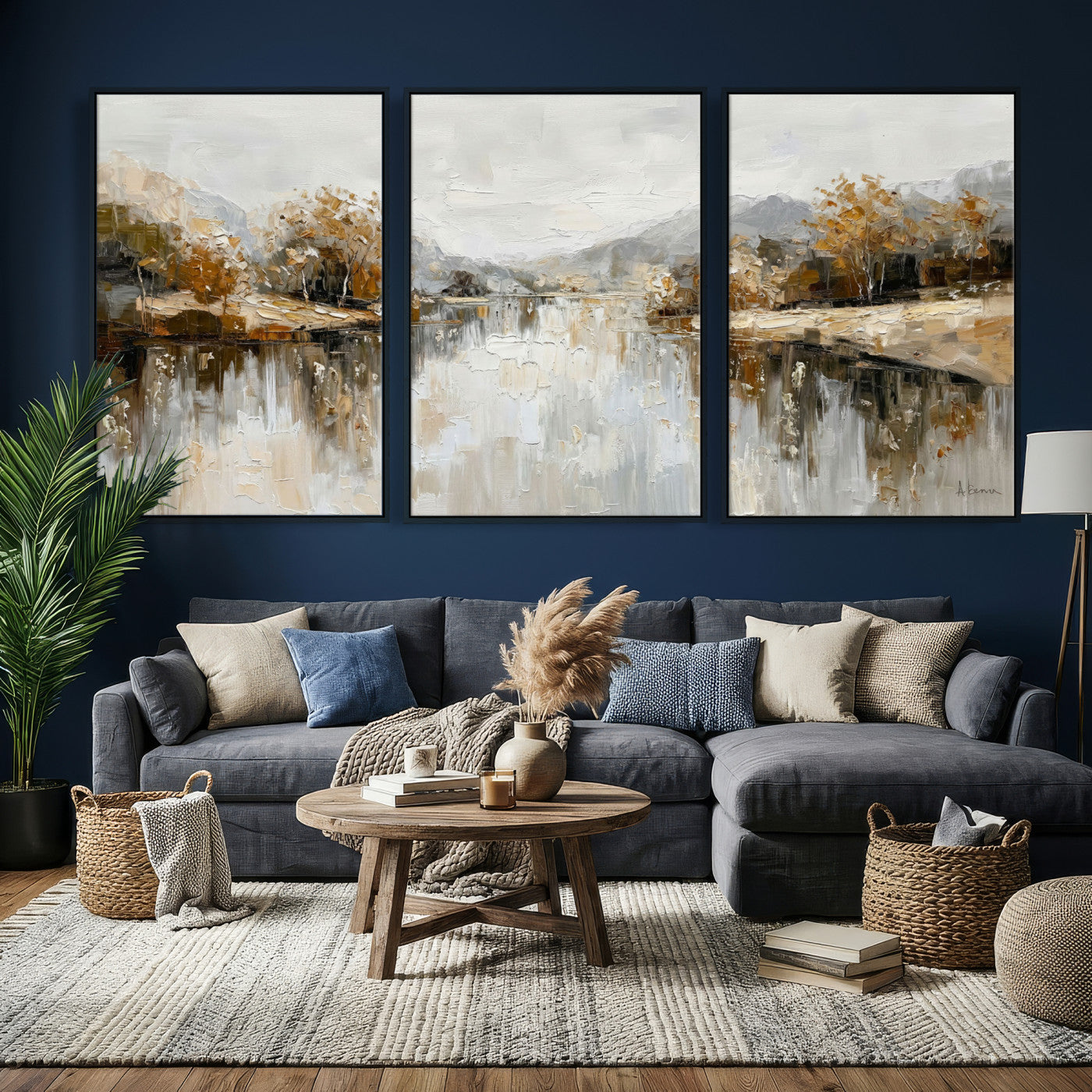 75820239-MGV-CV-36X24 - Abstract Landscape Wall Art Canvas Print, Modern Lake Printing Wall Decor for Contemporary Interiors