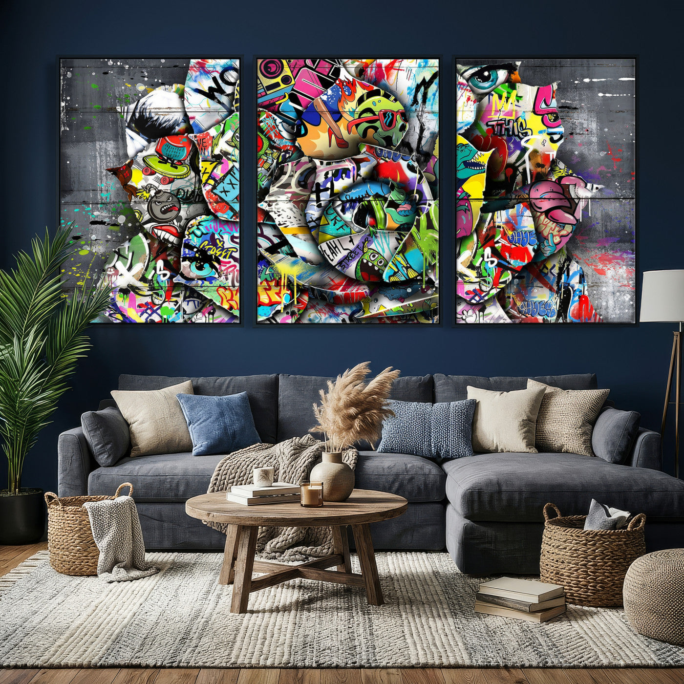 77553344-MGV-CV-36X24 - Abstract Graffiti Collage Street Art Wall Art Canvas Print, Colorful Urban Pop Art Canvas Print, Modern Graffiti Patchwork Contemporary Art Printing