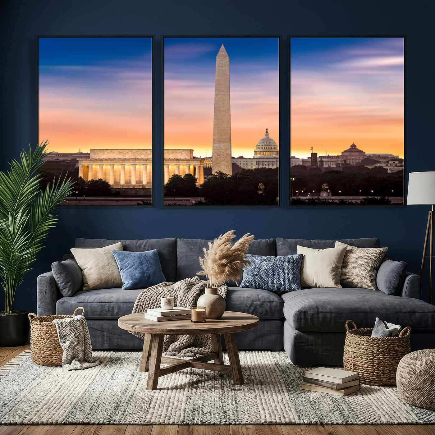 72704063-MGV-CV-36X24 - Washington DC Skyline Wall Art Canvas Print – Lincoln Memorial, Washington Monument & Capitol Artwork Print