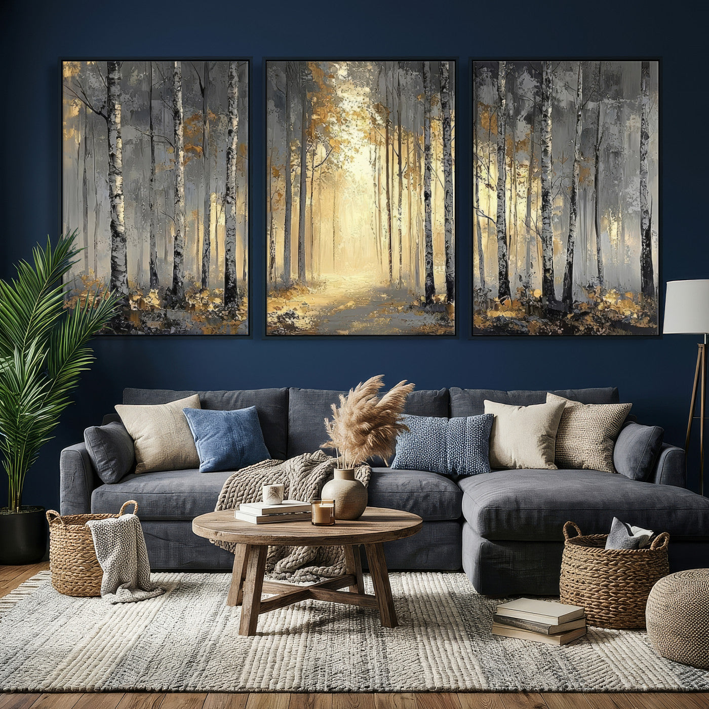 41017042-MGV-CV-36X24 - Abstract Birch Forest Wall Art Canvas Print – Modern Neutral Woodland Landscape Artwork for Living Room Decor
