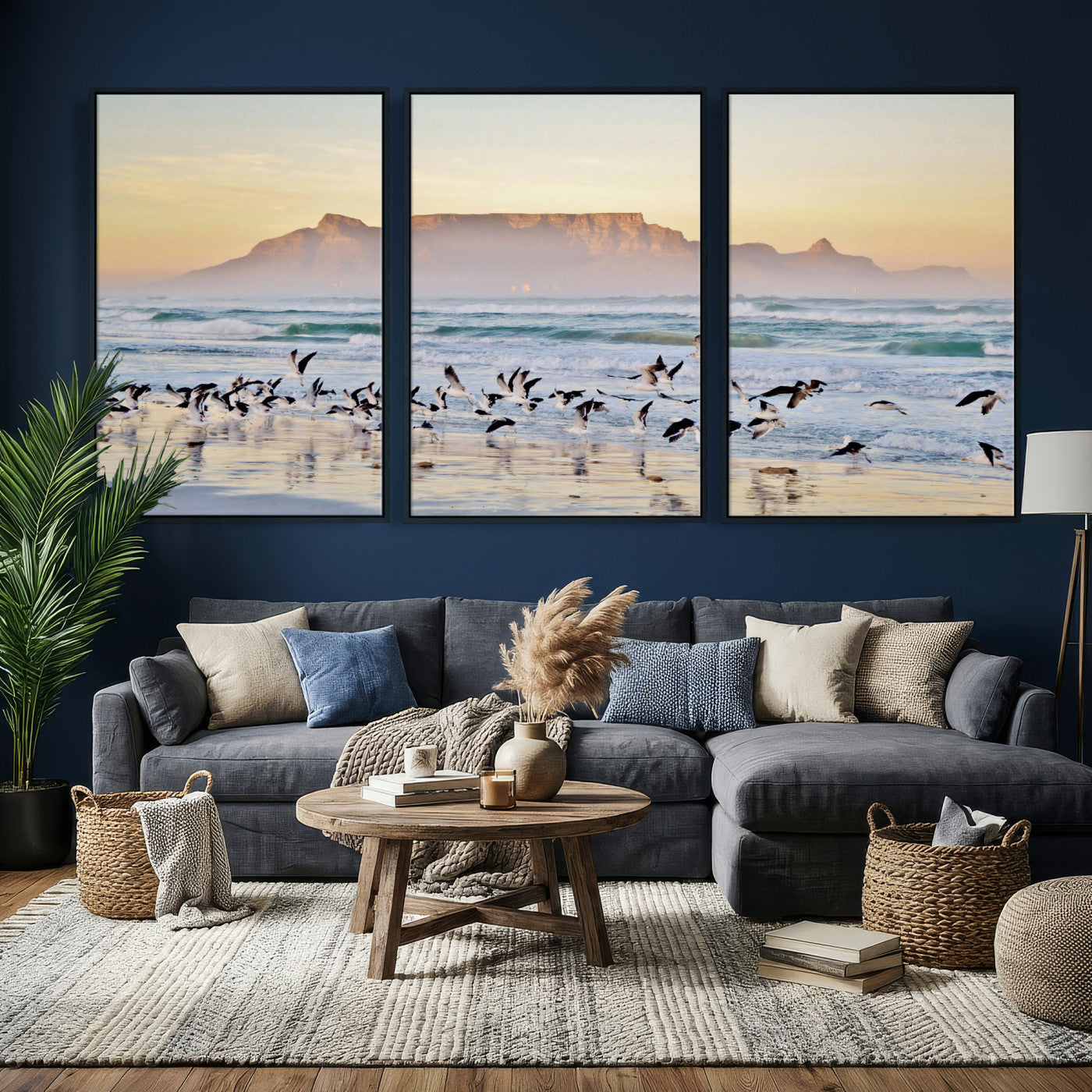 78989362-MGV-CV-36X24 - Seagulls Over Ocean Wall Art Canvas Print – Coastal Beach Landscape Artwork for Living Room Decor