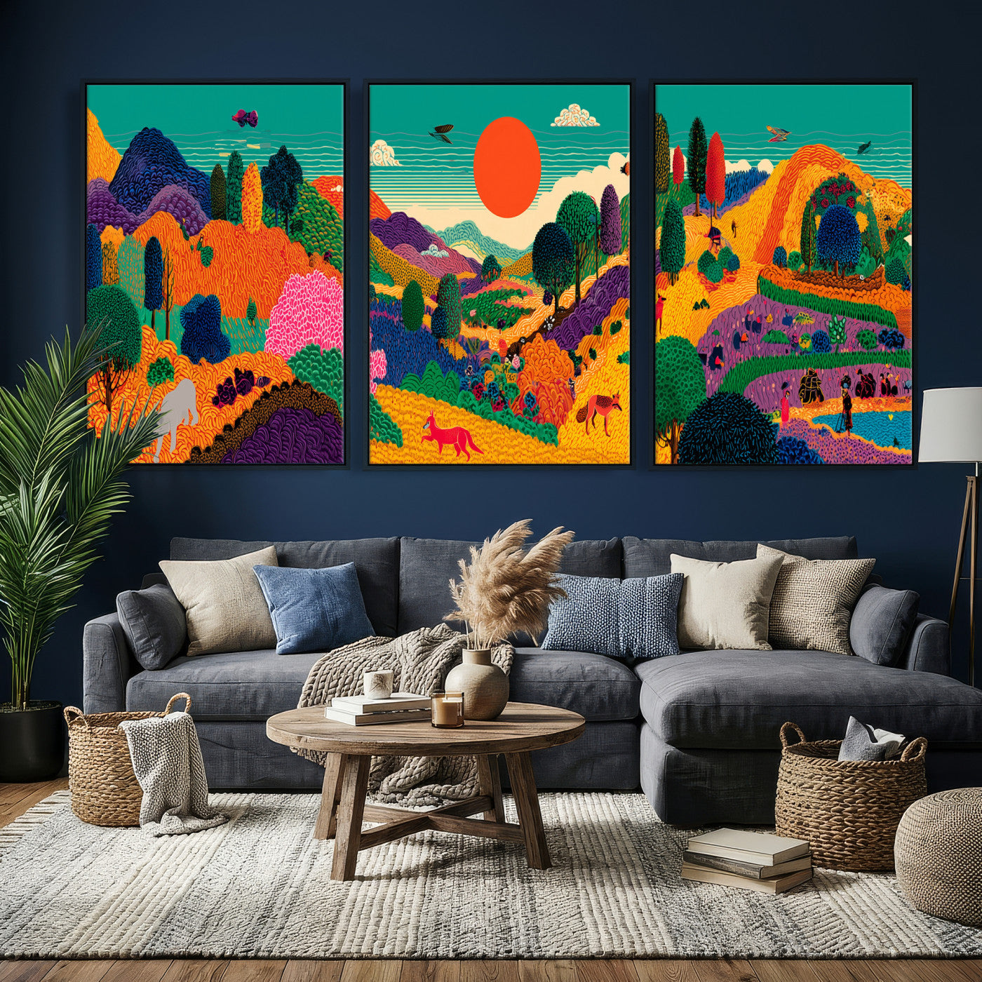 45710397-MGV-CV-48X32-3P - Colorful Japanese Landscape Print: Maximalist Panoramic Wall Art