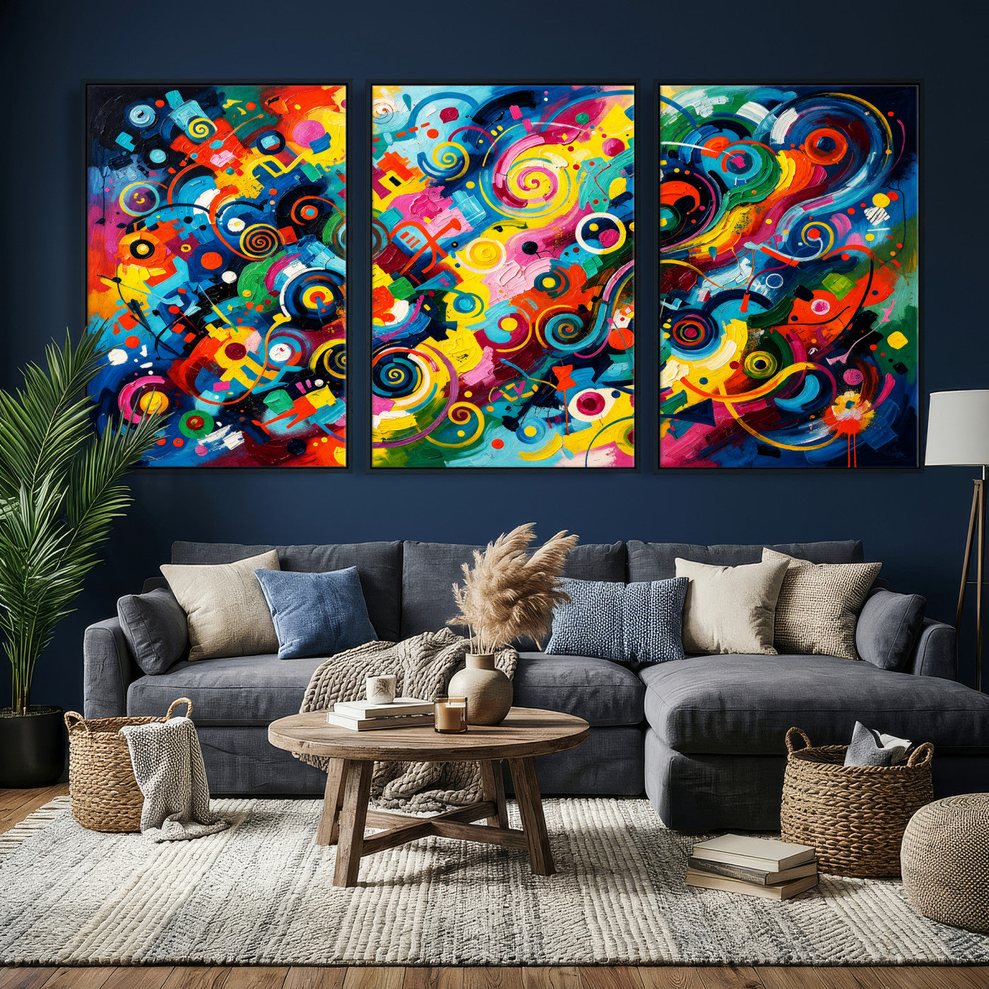 4712069R1-MGV-CV-36X24 - Geometric Abstract Wall Art Canvas Print, Bold Color Abstract Expressionist Painting Print, Modern Geometric Abstract Canvas Art