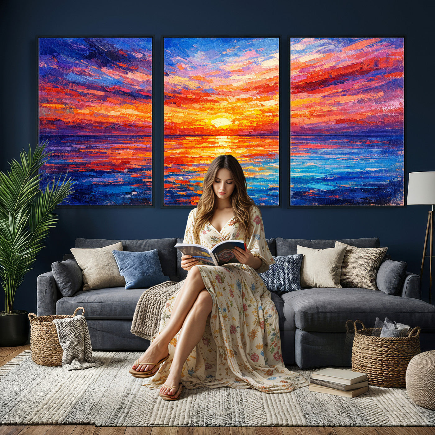 54915078-MGV-CV-36X24 - Colorful Knife Ocean Sunset Canvas — Orange Pink Teal Expressionist Sea Print | Colorful Coastal Wall Art | Vibrant Beach Decor Gift