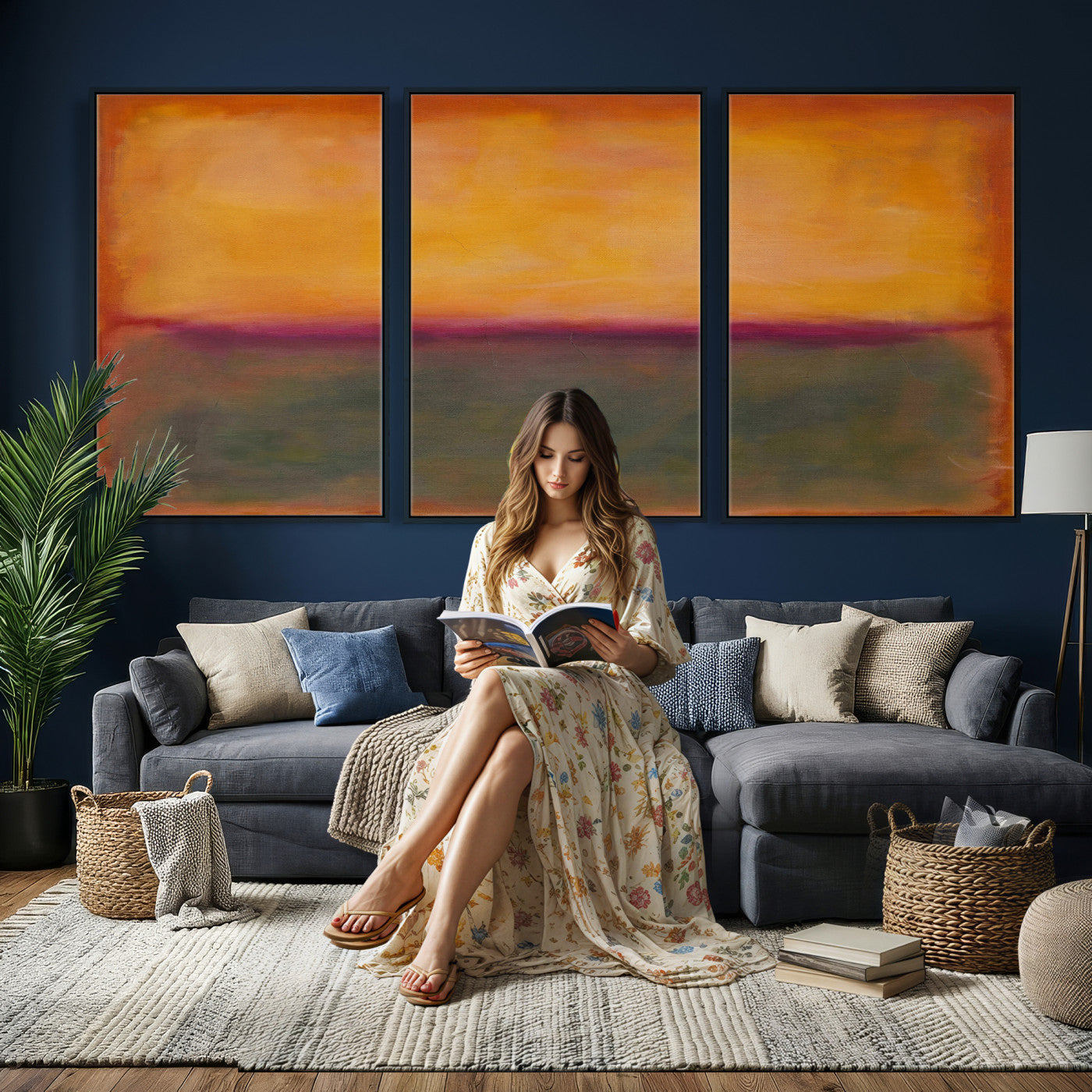 21628300-MGV-CV-36X24 - Abstract Color Field Wall Art Canvas Print, Framed Minimalist Horizon Artwork for Living Room Bedroom Office