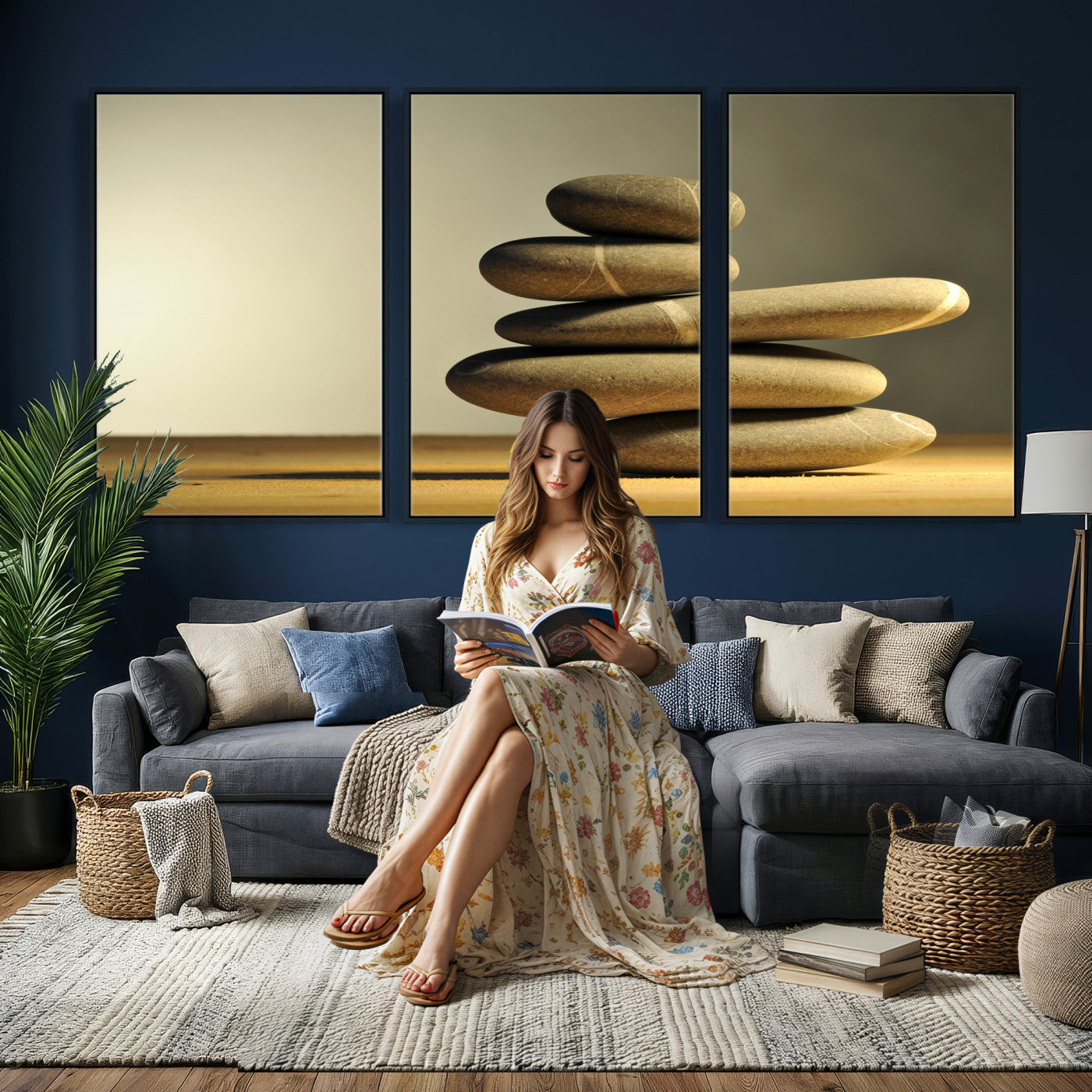 85424263-MGV-CV-36X24 - Zen Stone Wall Art Canvas Print, Balanced Rock Stack Framed Spa Artwork, Minimalist Meditation Decor for Living Room Bedroom Office Bathroom