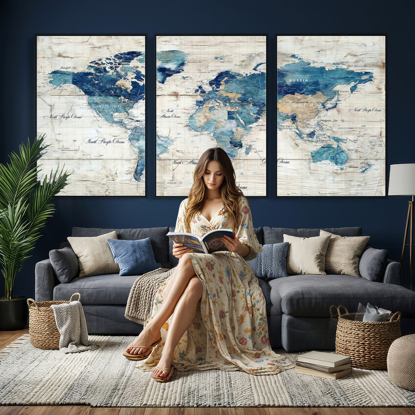 86799232-MGV-CV-36X24 - Watercolor World Map Canvas Wall Art Print – Abstract Colorful Travel Wall Decor