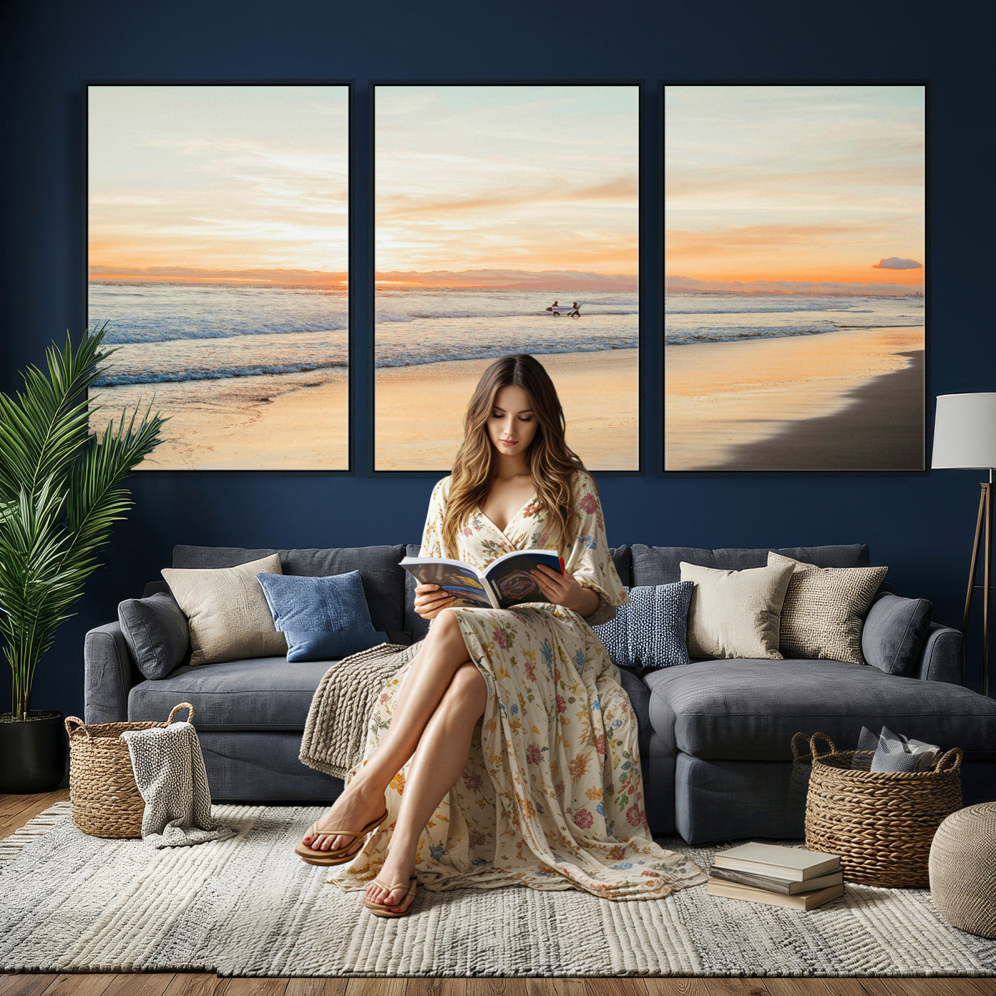 38131619-MGV-CV-36X24 - Beach Sunset Canvas Wall Art Print | Ocean Waves Landscape, Coastal Photography, Seascape Wall Decor, Ready to Hang