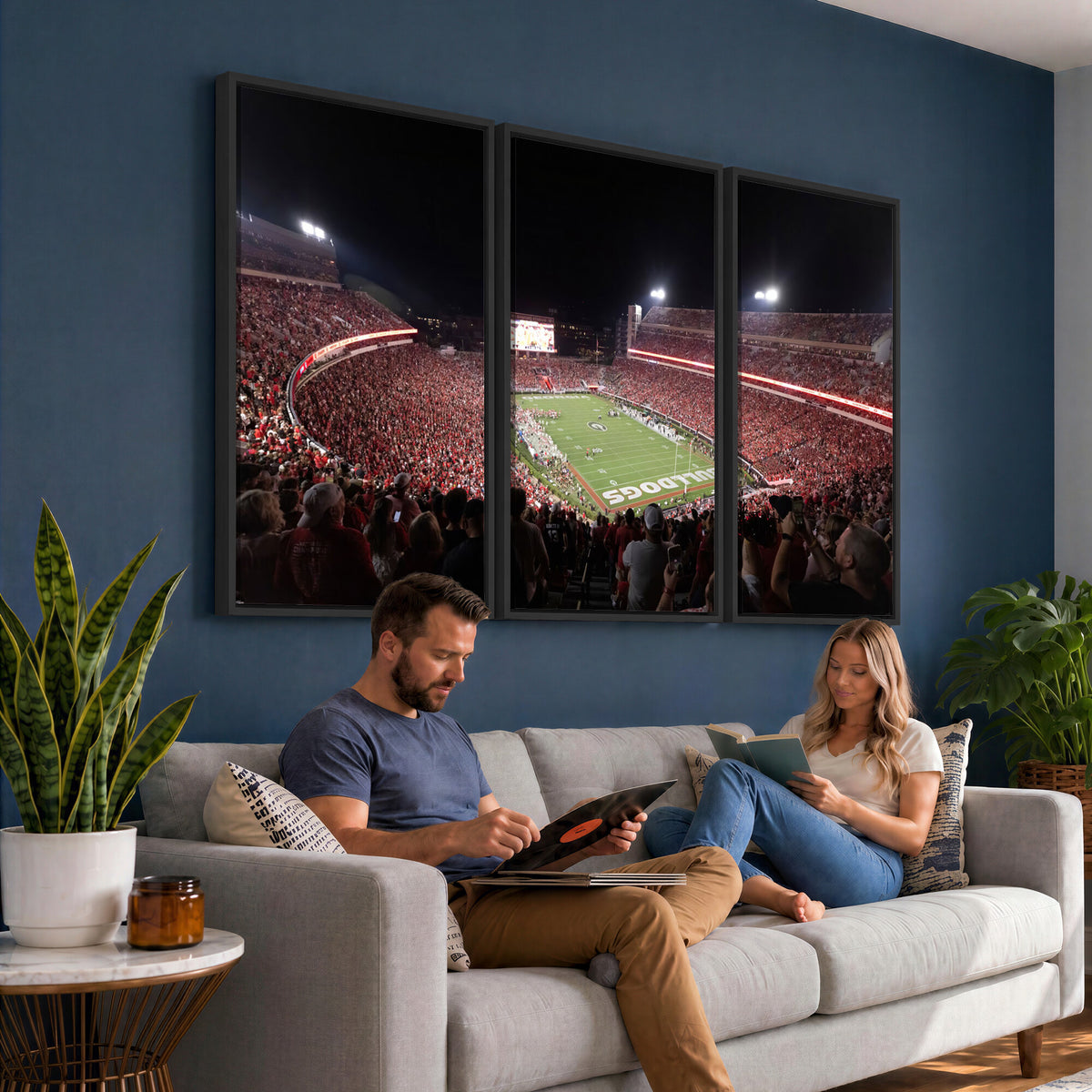 50587166-_Poster-30x20 - Sanford Stadium Georgia Bulldogs Canvas Print 3 Piece Framed Wall Art Extra Large Floating Frame Sports Poster Made in USA