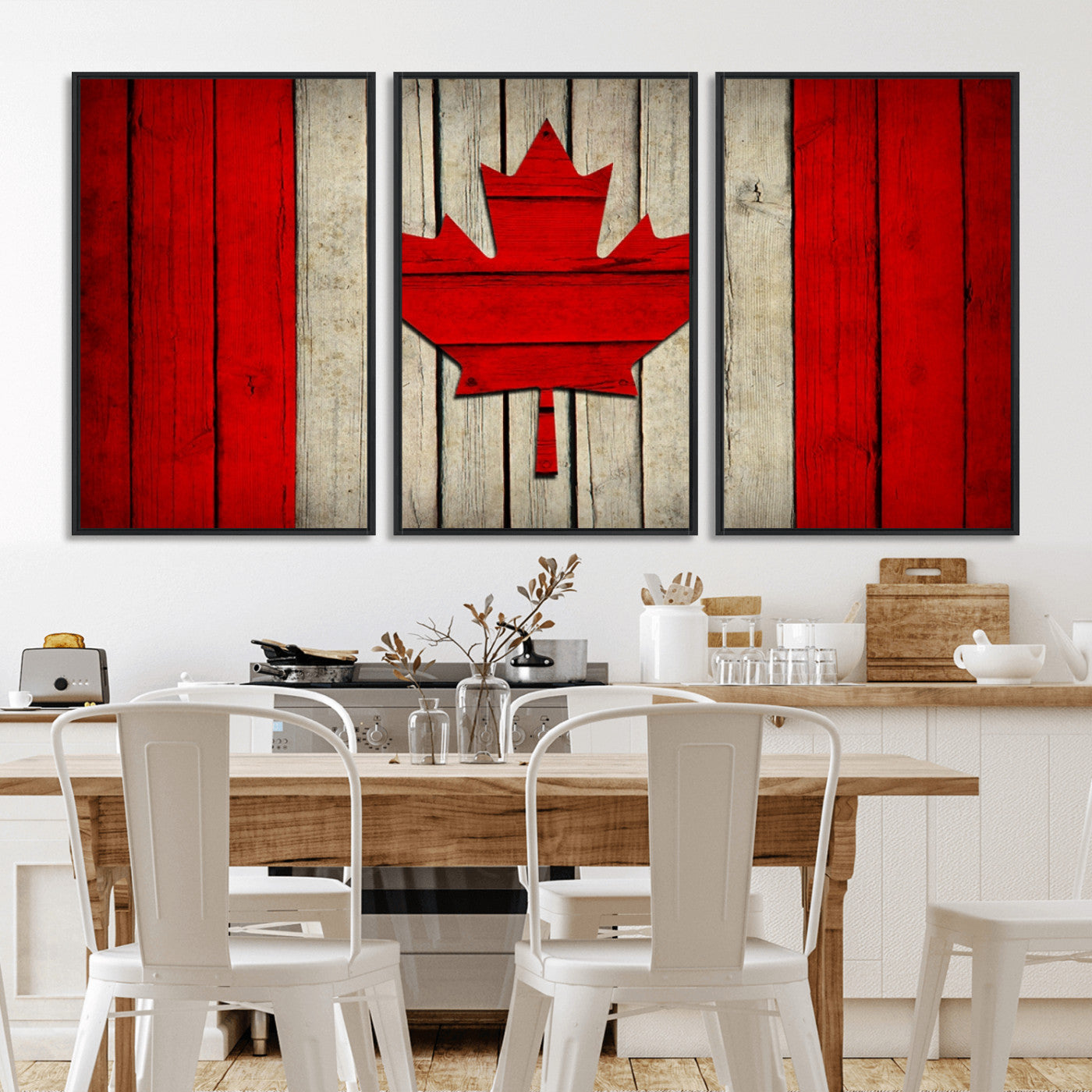22674-MGV-FC-60X30-3P_Black-Rustic Canada Flag Wall Art – Framed Canadian Flag Canvas Print, Vintage Wood Texture Home or Office Decor