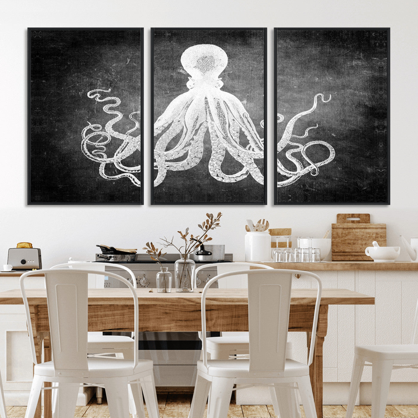 -Black White Octopus Wall Art Canvas Print