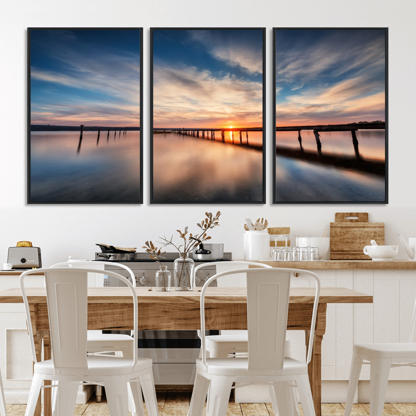 39967-MGV-CV-36X24-Wooden Pier on Seascape and Sunset Wall Art Canvas Print