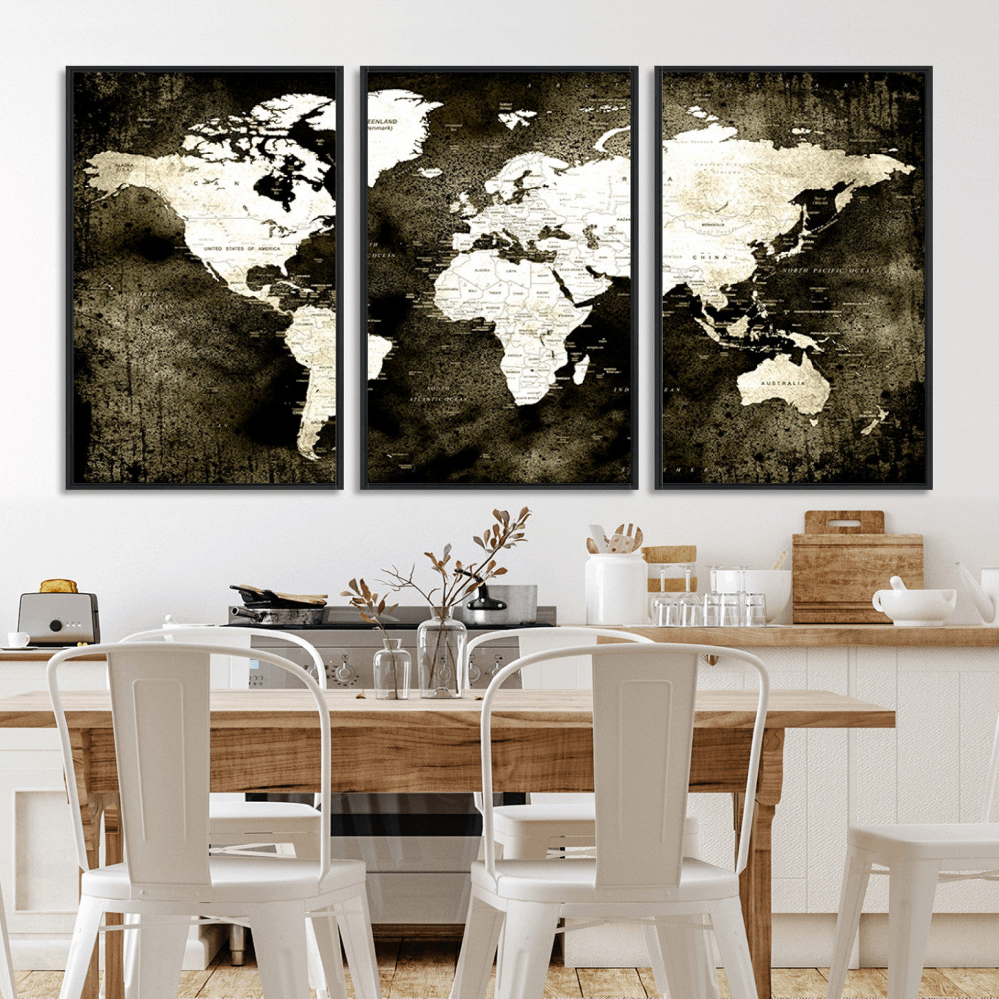 66737-MGV-CV-36X24-Vintage World Map Canvas Wall Art – Framed Push Pin Travel Map for Home and Office Decor, Rustic Wall Artwork for Travelers