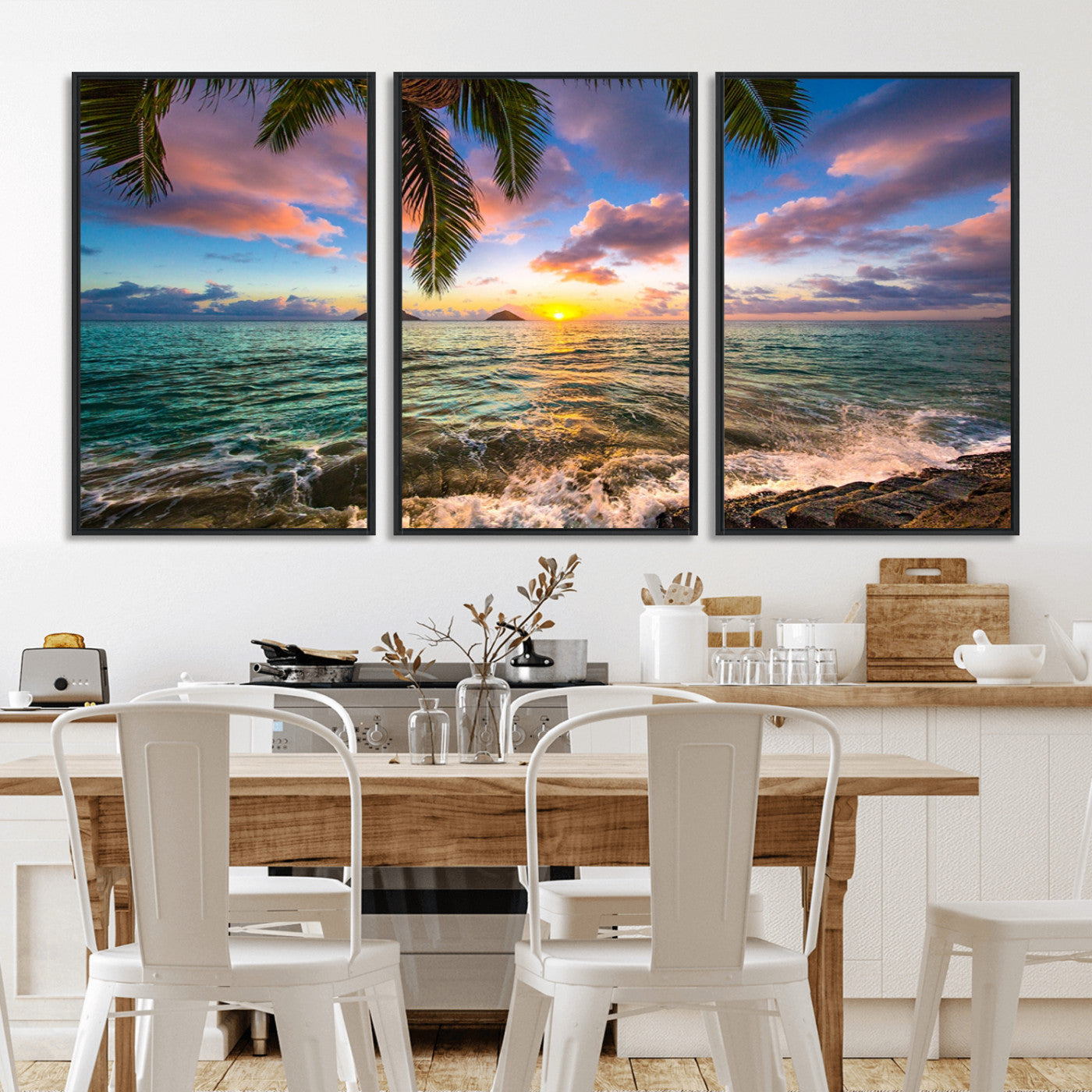 -Framed Tropical Sunset Art Canvas Print