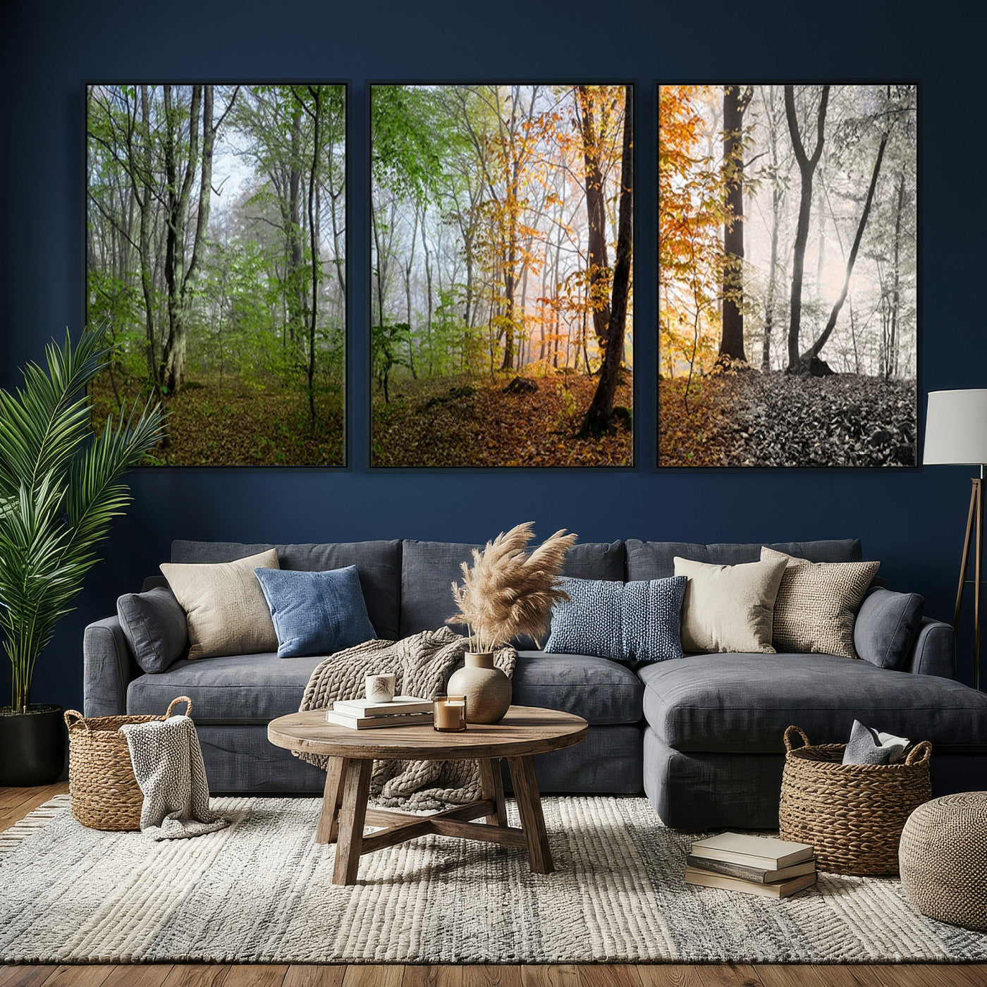 95317-MGV-CV-36X24 - Four Seasons Wall Art Forest Canvas Print – Triptych Seasonal Nature Print – Landscape Decor for Living Room