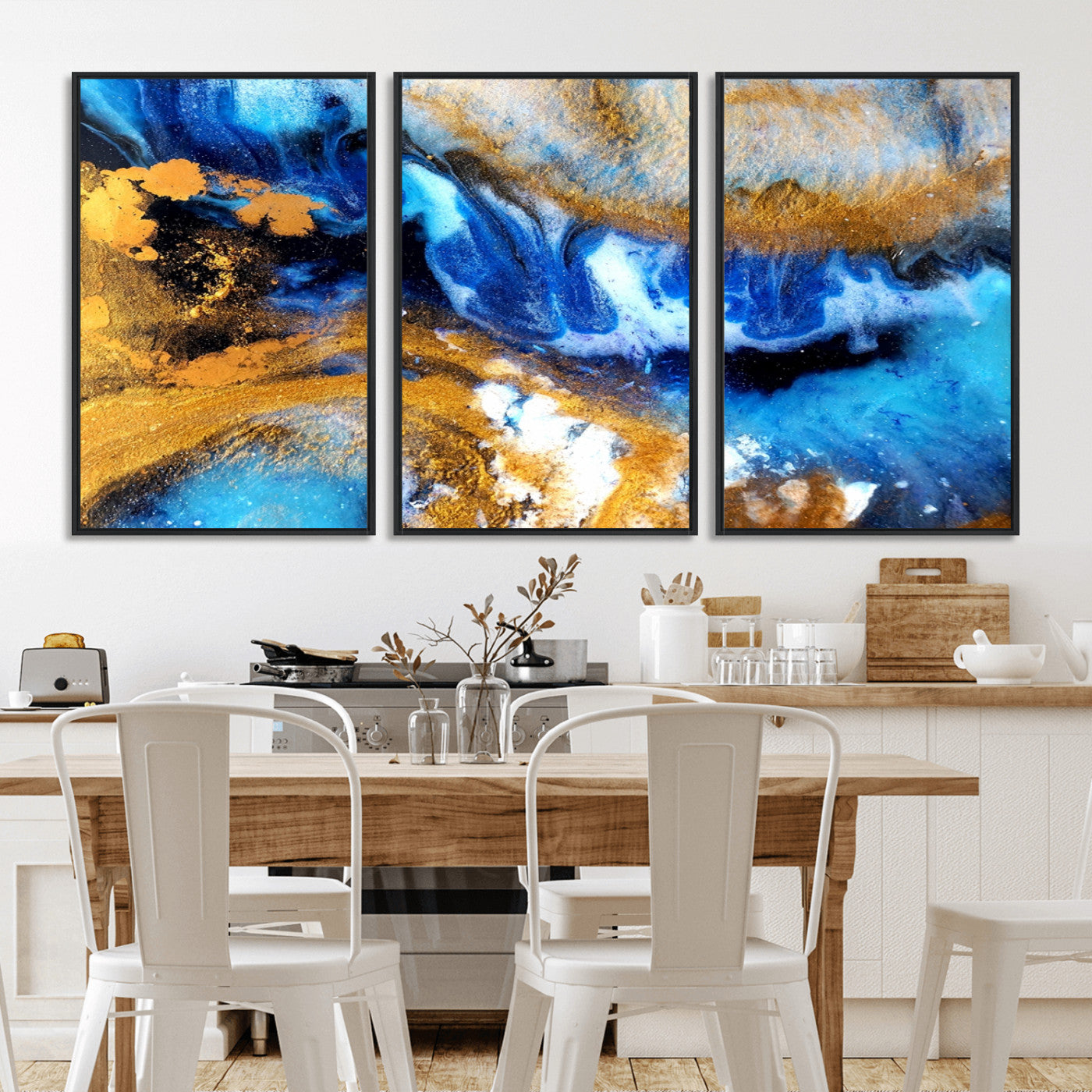 42100-MGV-CV-36X24-Blue Orange Marble Fluid Effect Canvas Wall Art Print