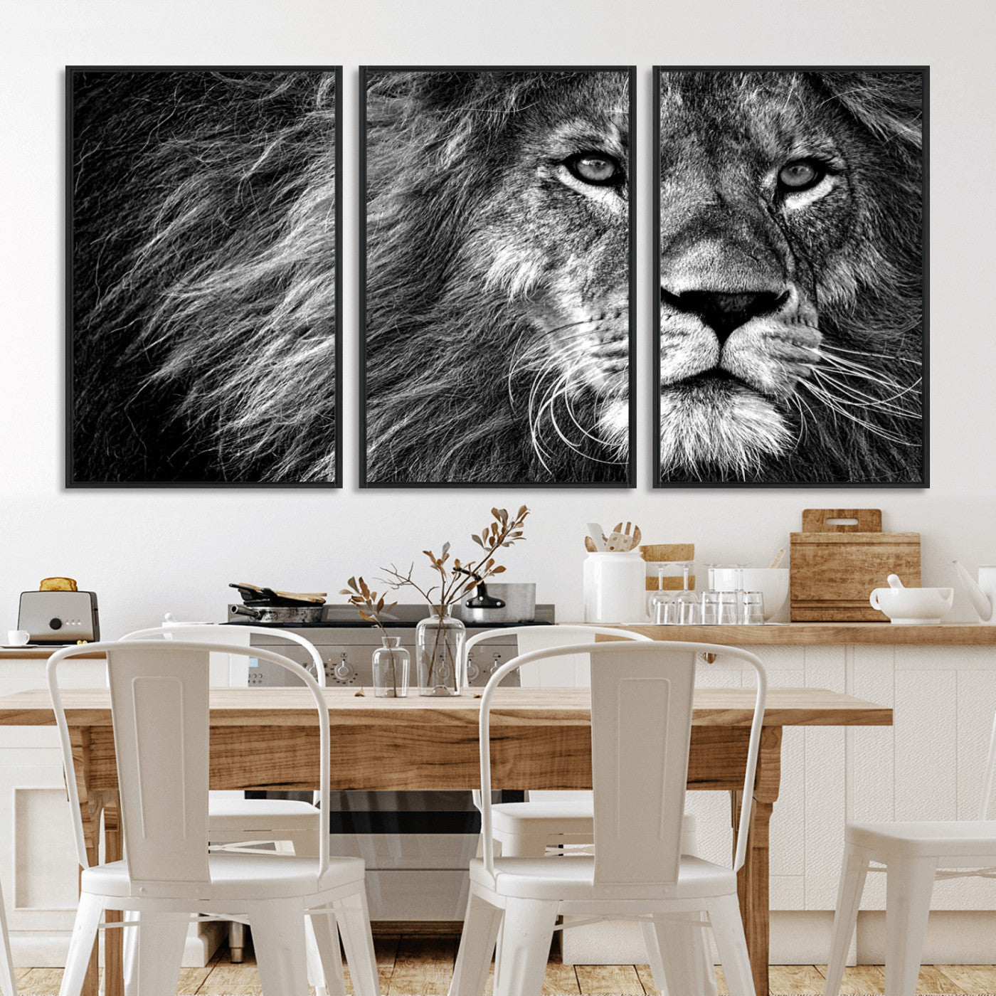 -Black and White Lion Canvas Wall Art Print – Wildlife Portrait Artwork for Home, Office, Living Room, Guest Room