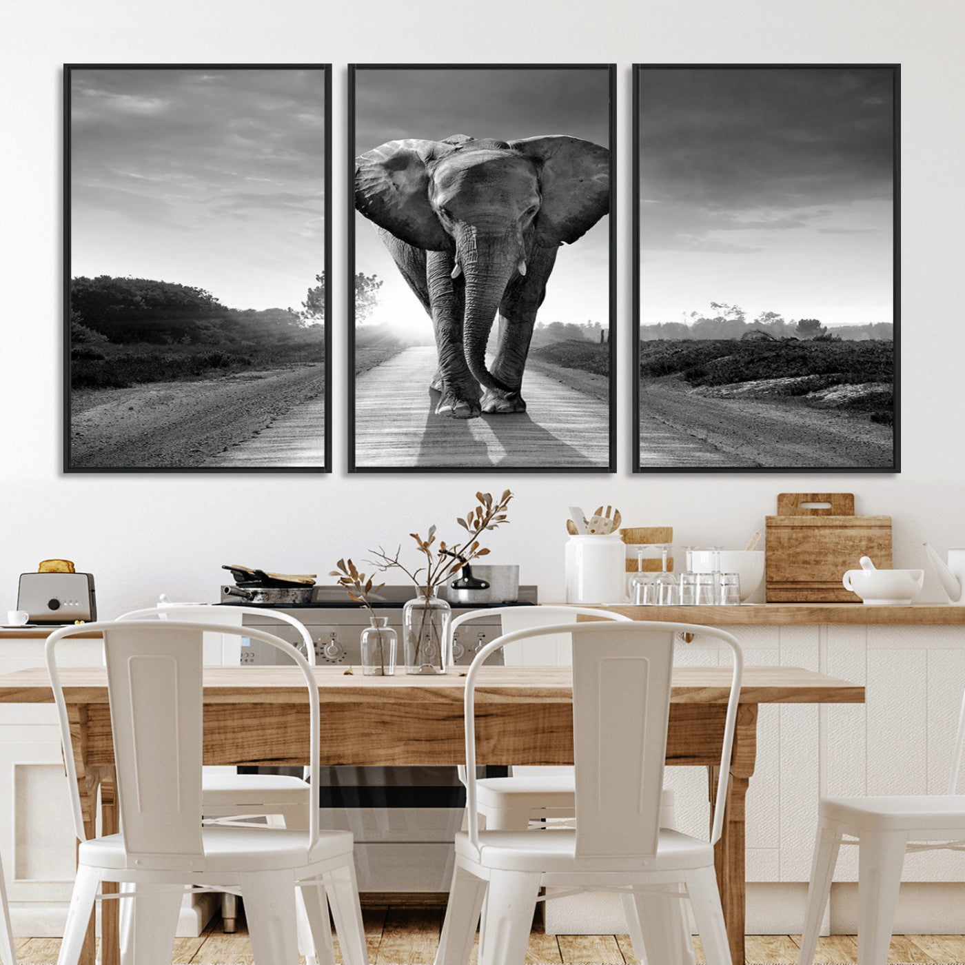 -Black and White Elephant Wall Art Canvas Print
