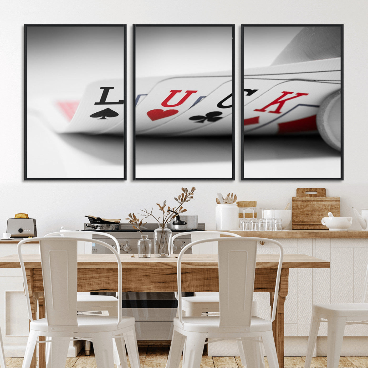 55160-MGV-FC-60X30-3P_Black-Framed Luck Poker Cards Canvas – Modern Triptych Wall Art, Ready to Hang for Game Rooms