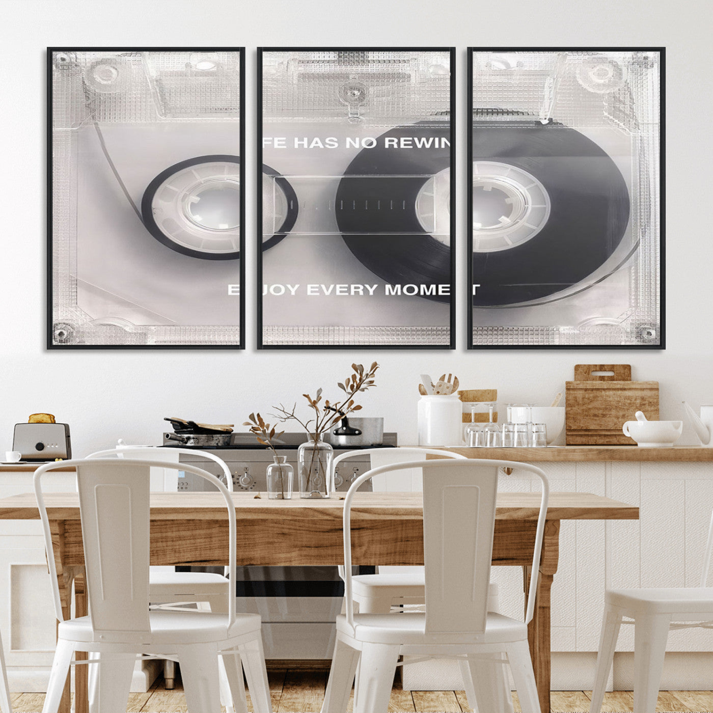 -Vintage Cassette Tape Canvas Wall Art - Inspirational 'Life Has No Rewind' Quote, Retro Music Decor