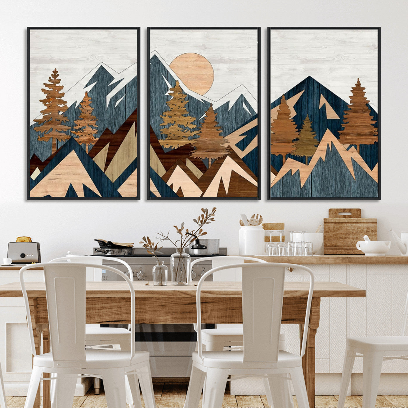 91467-MGV-FC-60X30-3P_Black-Abstract Wood Panel Effect Mountain Range Top Wall Art Canvas Print