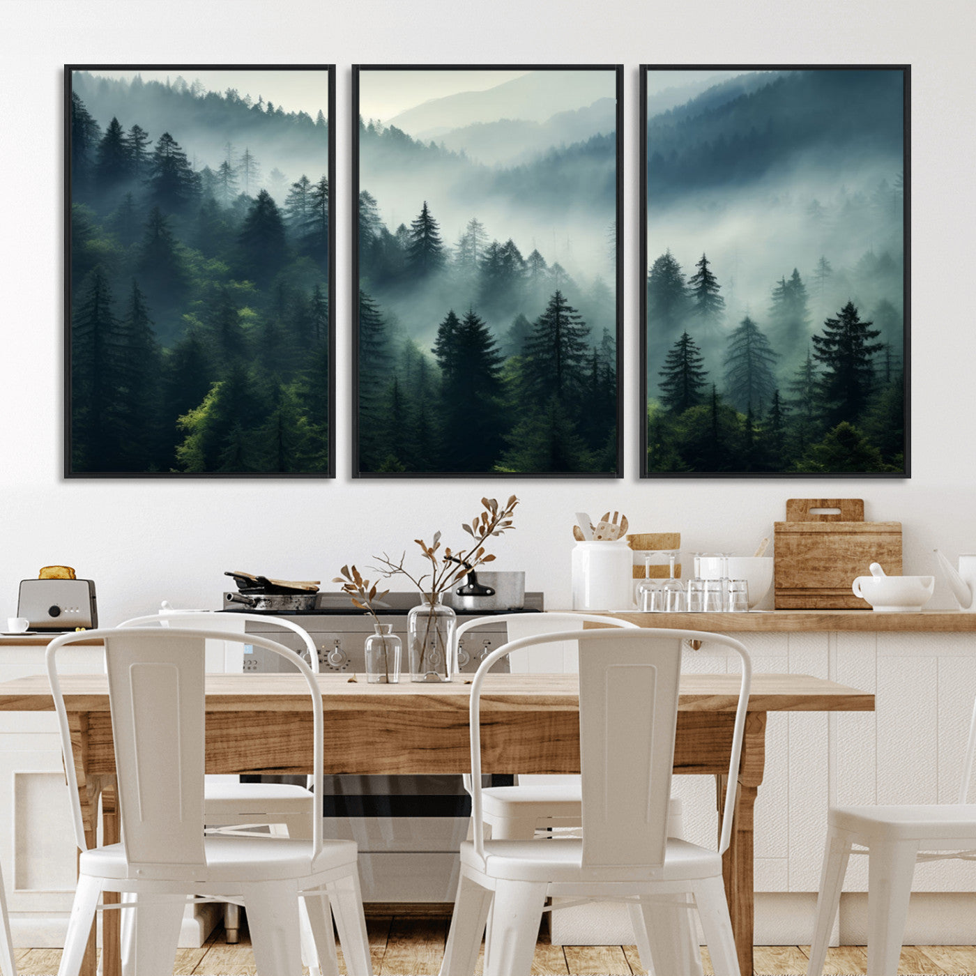 -Captivating Misty Forest Wall Art Premium Canvas Print a Foggy and Serene Atmosphere Art