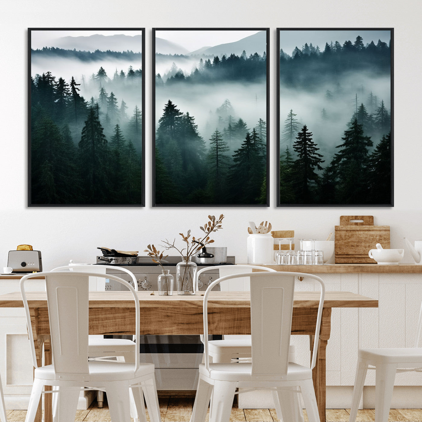 -Captivating Misty Forest Wall Art Canvas, Premium Canvas Print a Foggy and Serene Atmosphere