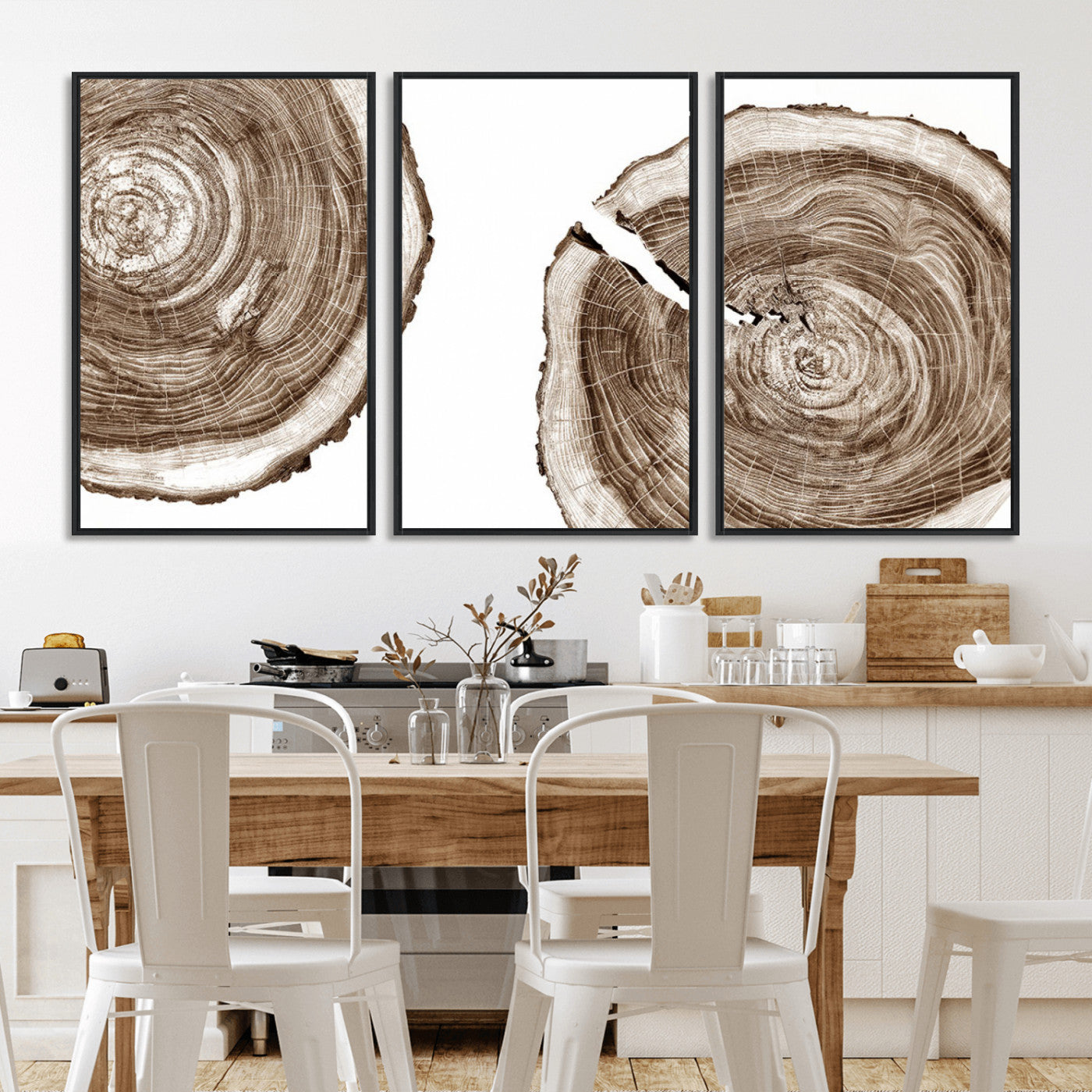 43743-MGV-CV-36X24-Wood Tree Ring Wall Art Canvas Prints, Tree Rings – Minimalist Black and White Wood Art | Triptych