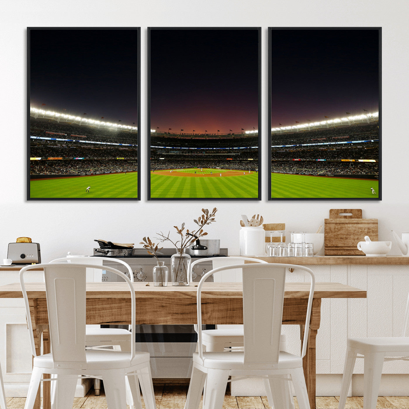 -Yankee Stadium Night Game Triple Canvas, Yankee Stadium Canvas Wall Art - New York Yankees MLB Match