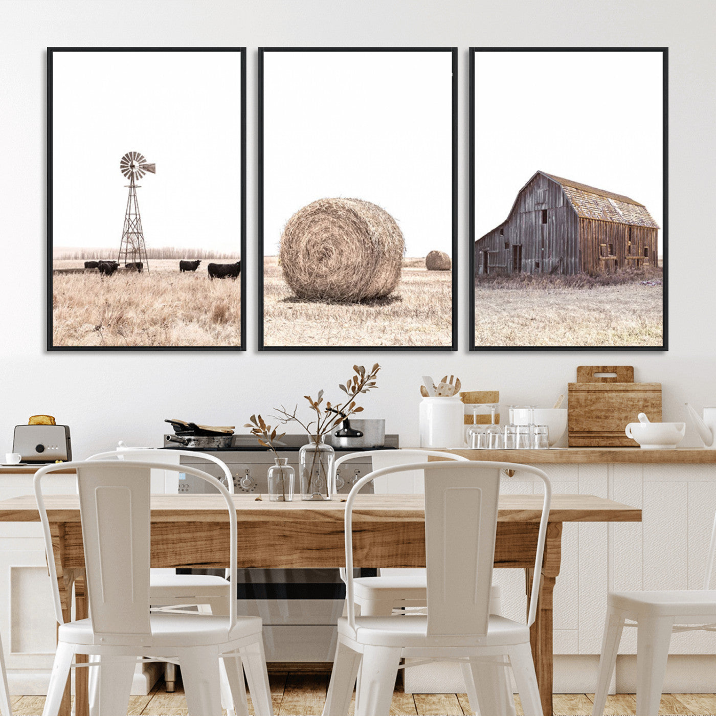 30918-MGV-CV-36X24-Farm Prints Set, Set of 6 Farmhouse Wall Art, Country House Decor, Barn Print, Wheat Print,
