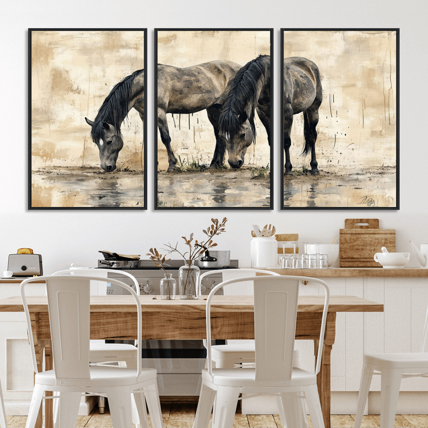 -Chinese Style Abstract Black Horses Wall Art Canvas Print - Abstract Horse Wall Art Canvas Print