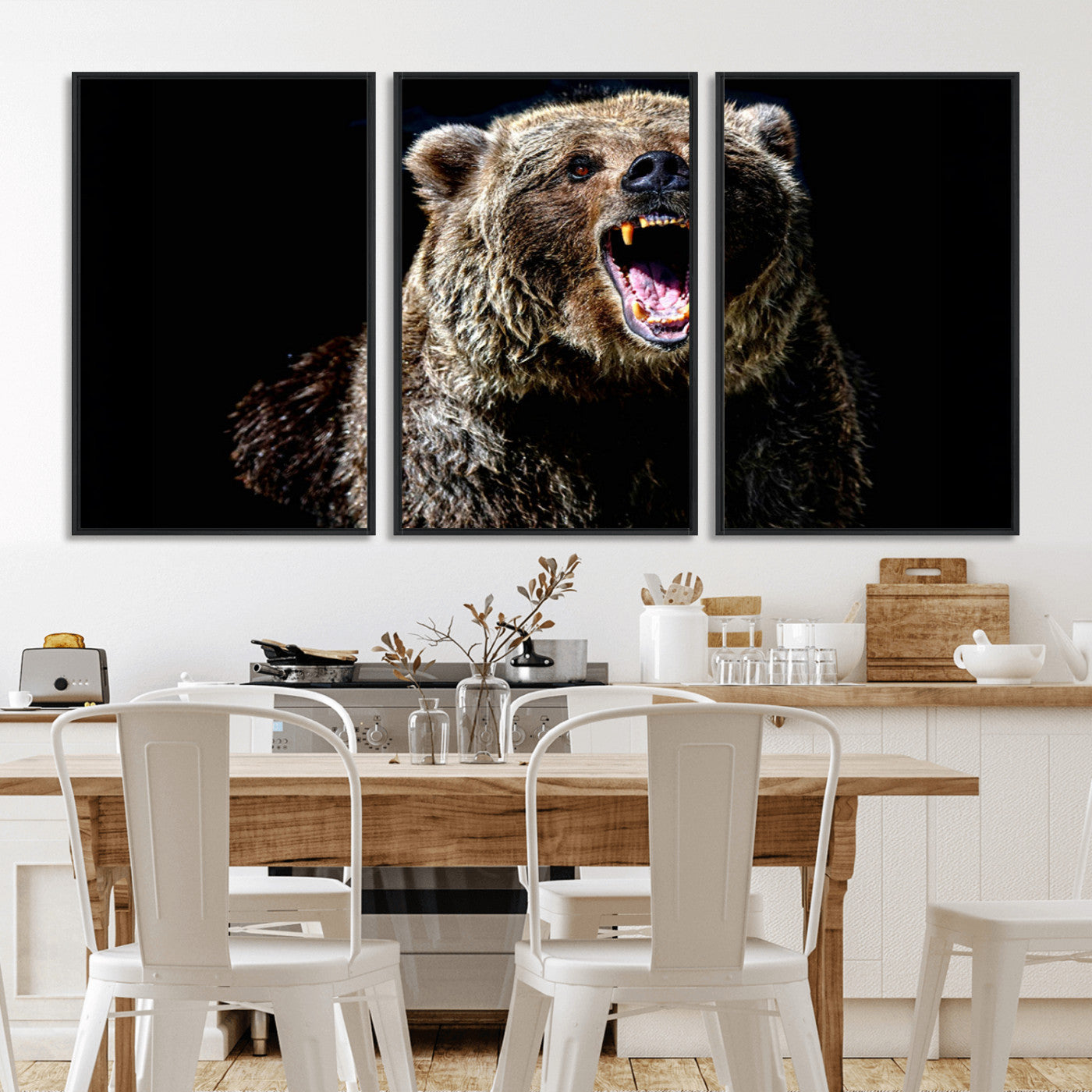 17625-MGV-FC-60X30-3P_Black-Grizzly Bear Canvas Print | Wildlife Wall Art for Cabin Decor | Ready to Hang Framed
