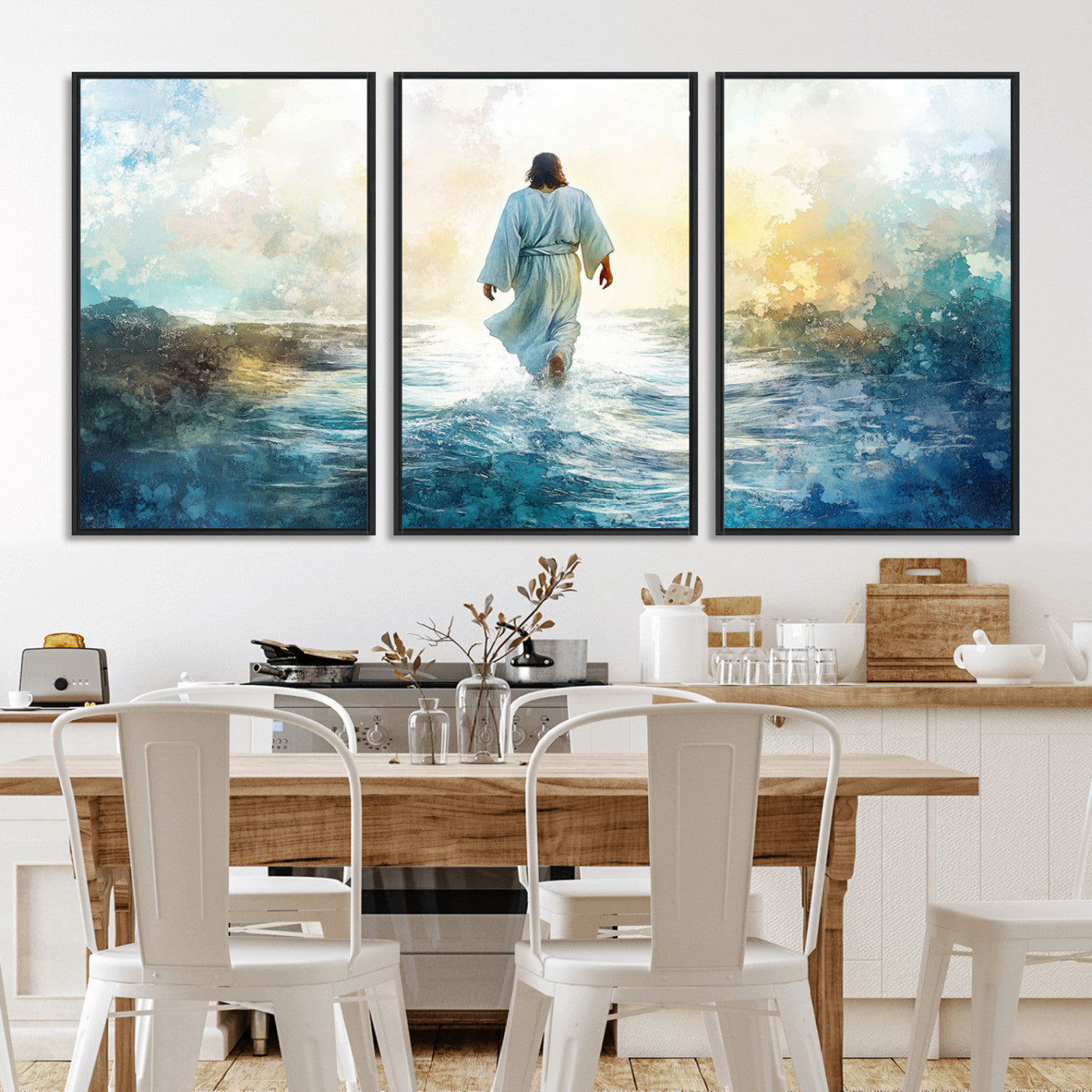 -Watercolor Jesus Walking on Water Canvas Print, Christian Wall Art, Jesus Christ Walking