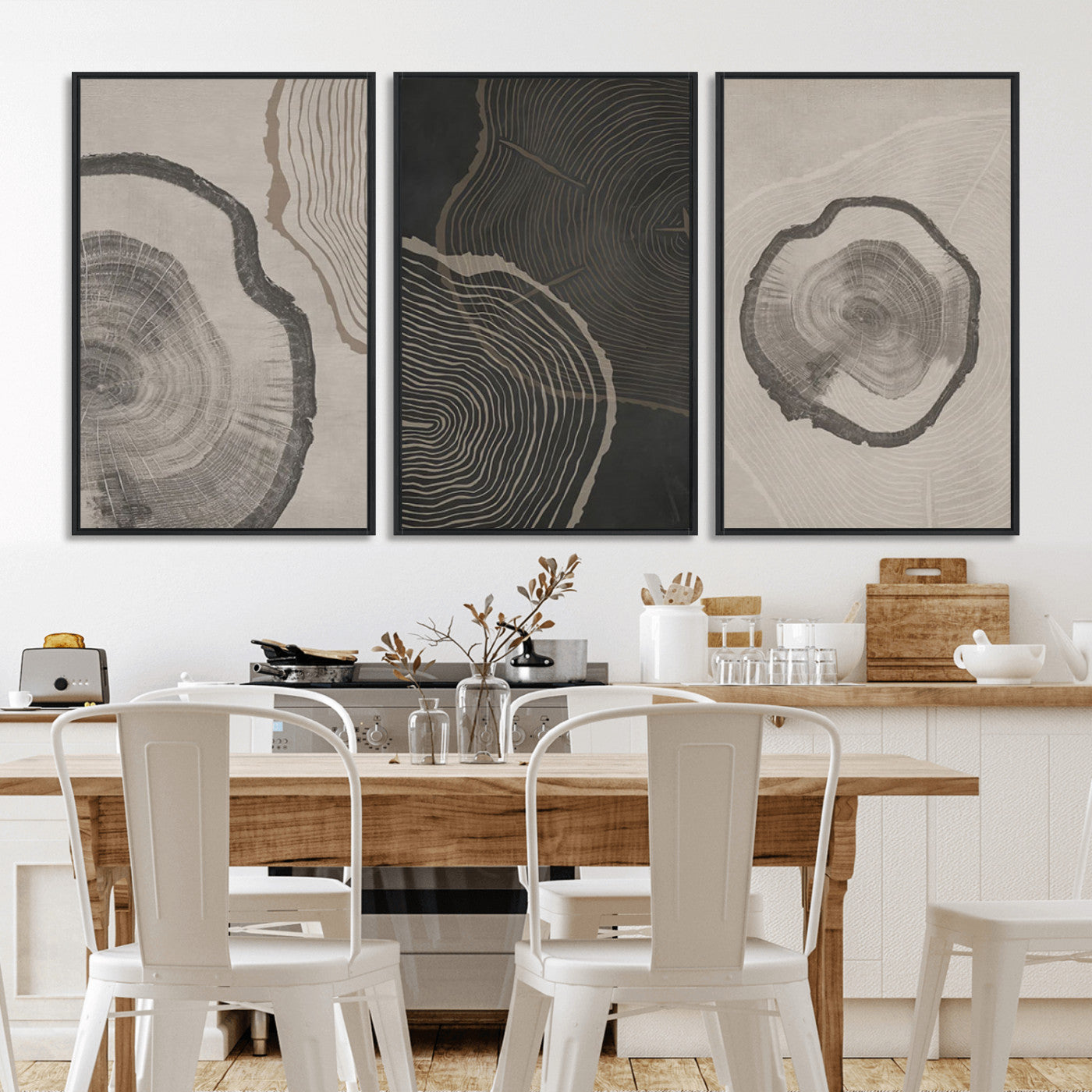 25407-MGV-CV-36X24-Modern Abstract Tree Ring Canvas Art Set | 3 Panel Large Tree Ring Design for Living Room, Office,