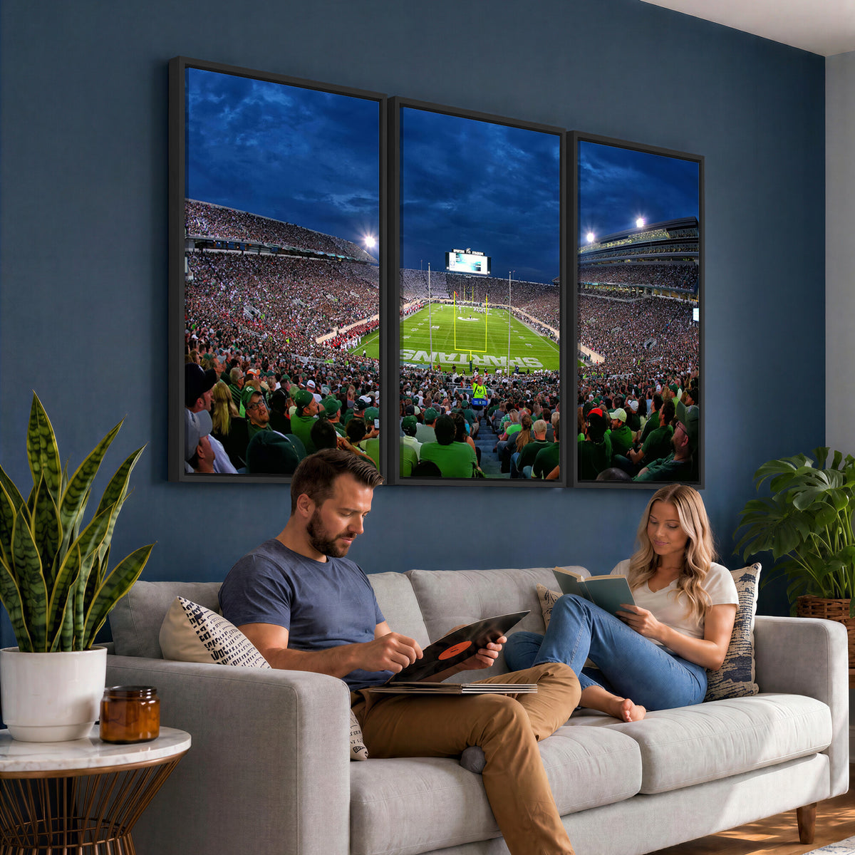 35248-PAN-FL-20X10 - Michigan State Spartans Football Team Print - East Lansing Spartan Stadium Wall Art Canvas Print