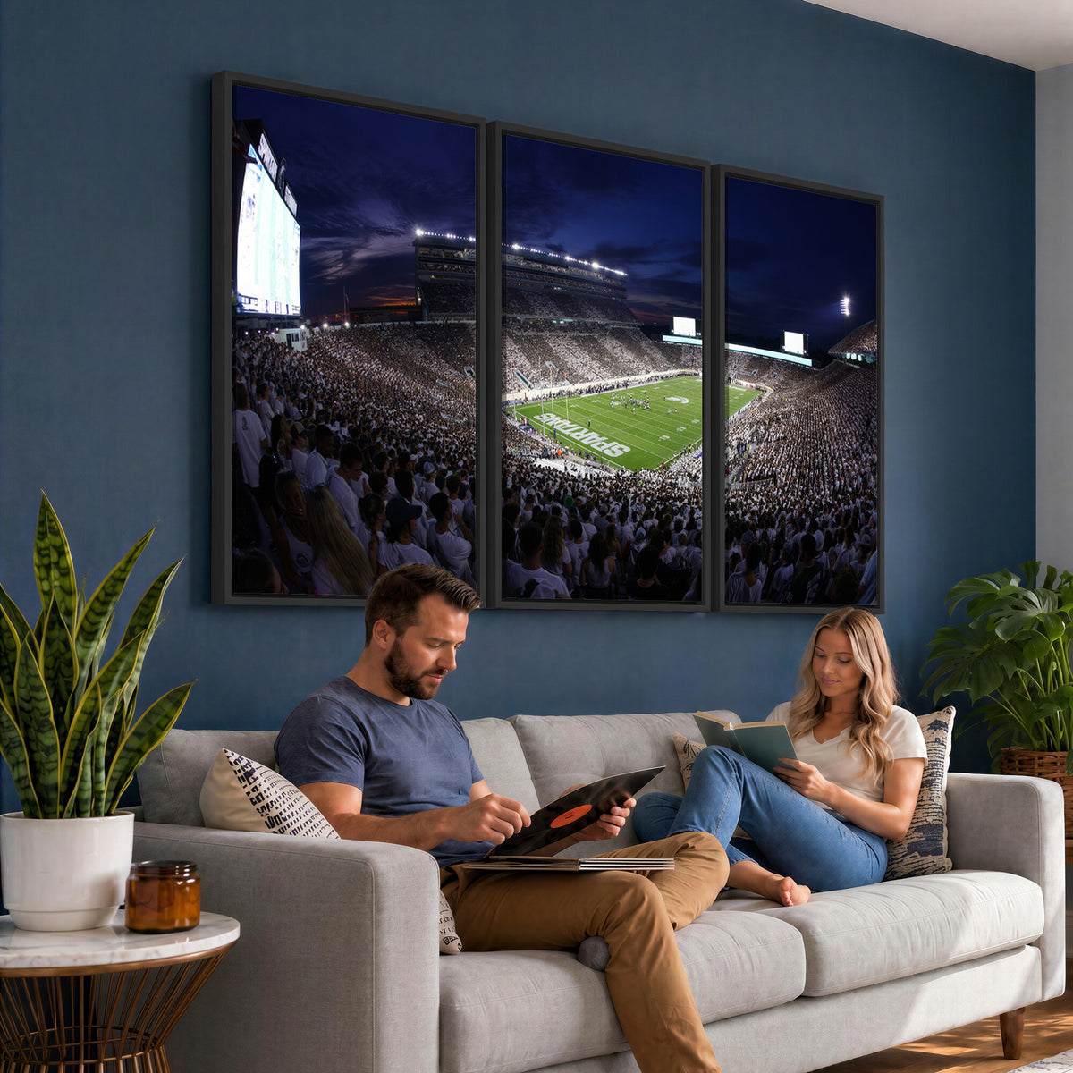 75193-PAN-FL-20X10 - Michigan State Spartans Canvas, Framed Football Team Print - East Lansing Spartan Stadium Wall Art